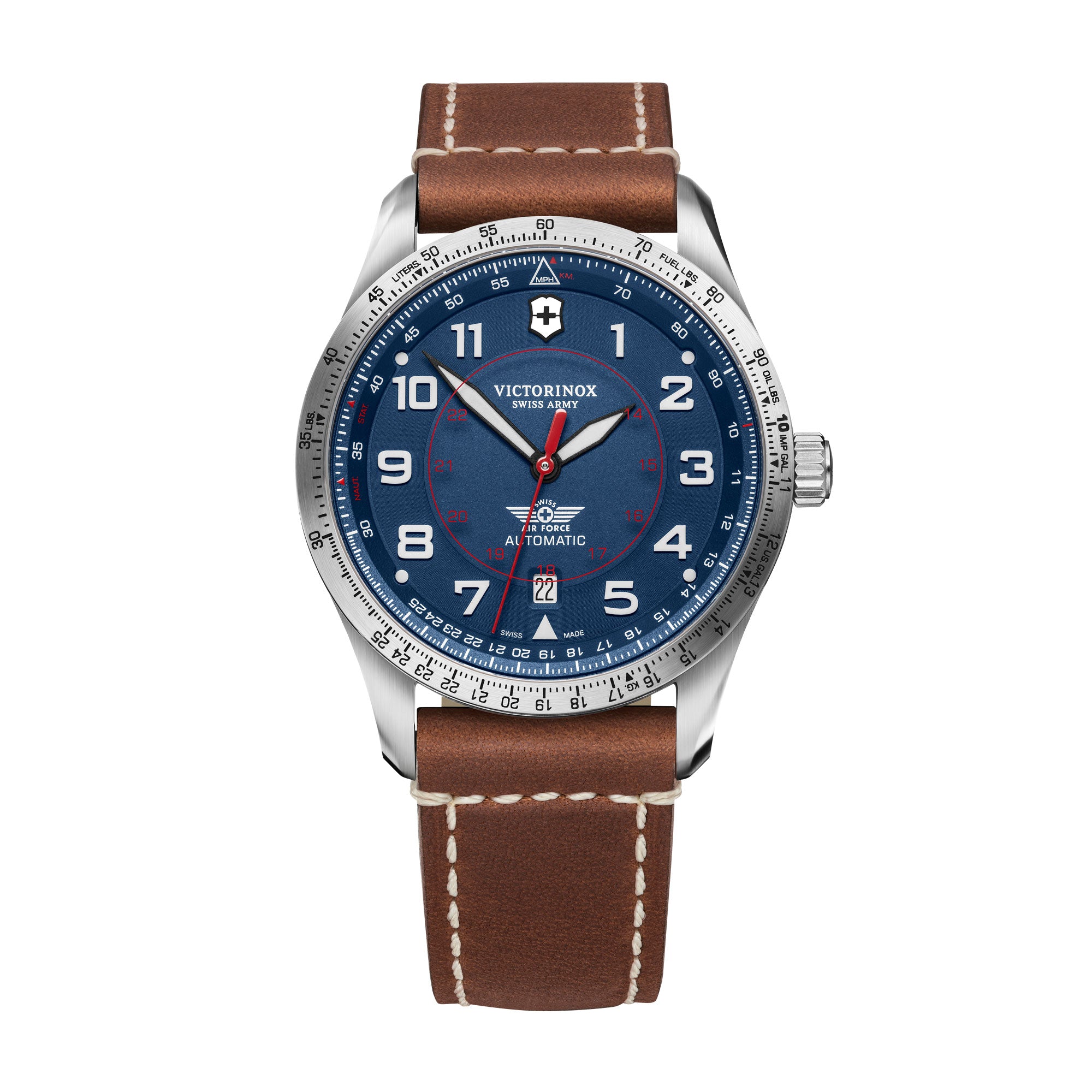 Victorinox Airboss Mechanical Watch - Blue - Brown Leather Strap