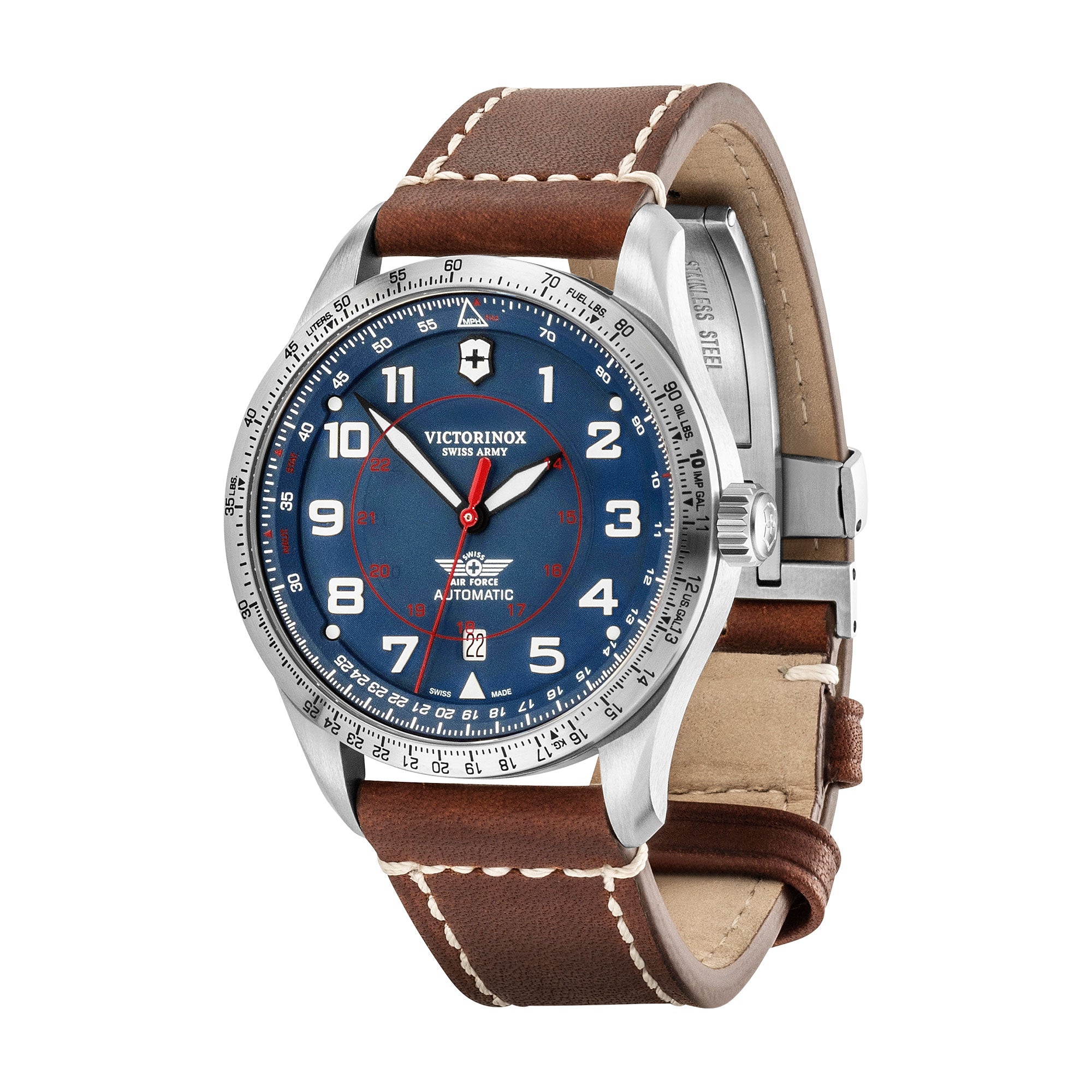 Victorinox Airboss Mechanical Watch - Blue - Brown Leather Strap