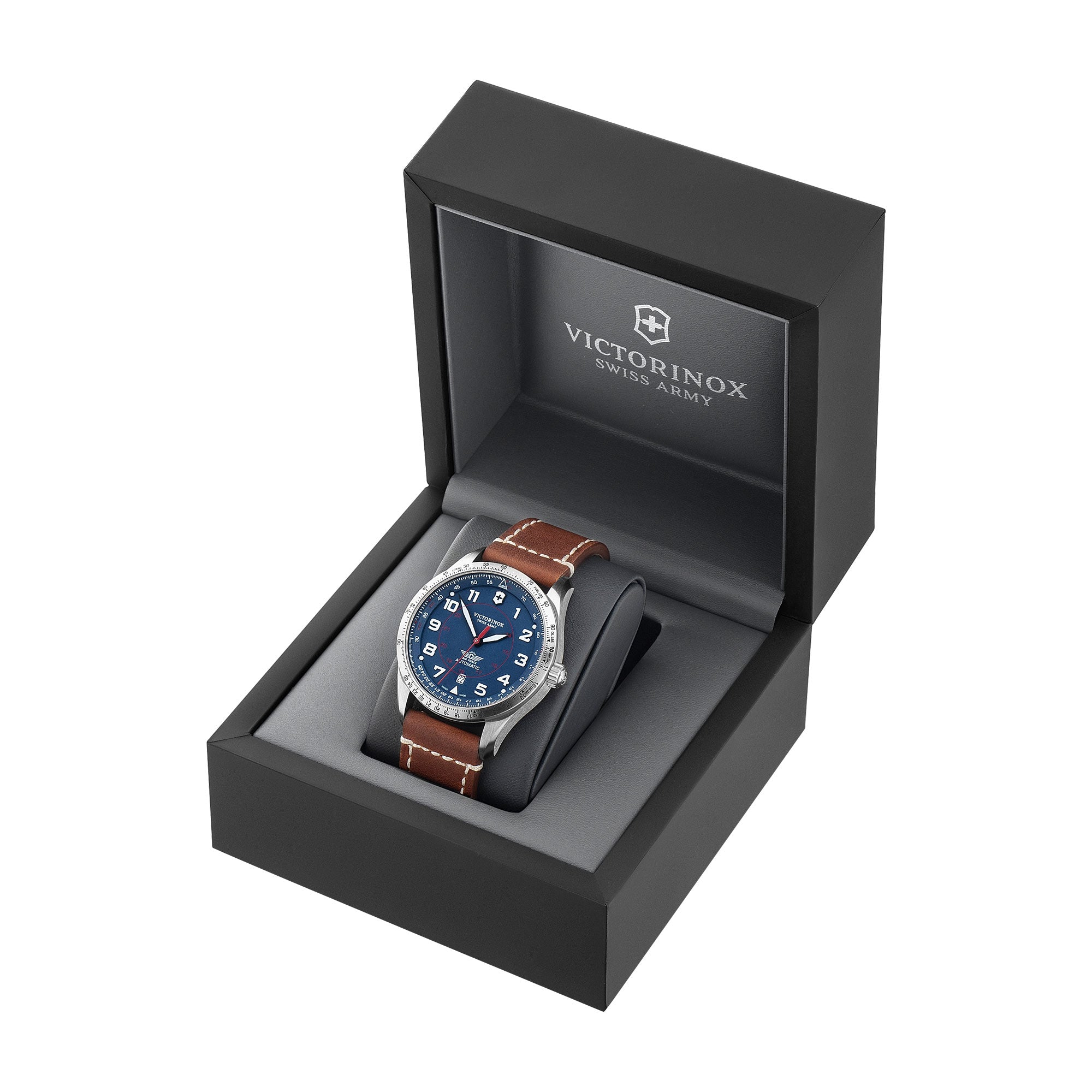 Victorinox Airboss Mechanical Watch - Blue - Brown Leather Strap