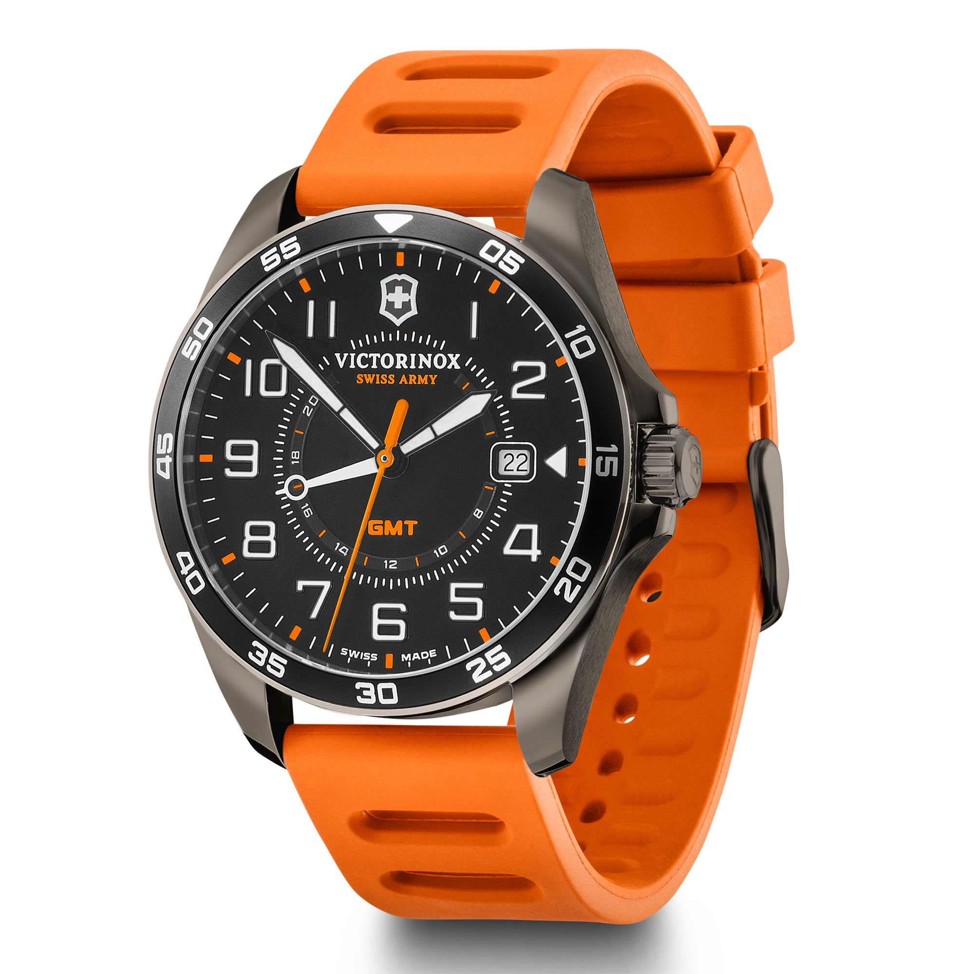 Victorinox FieldForce GMT Watch - Gun Metal - Orange Rubber Strap