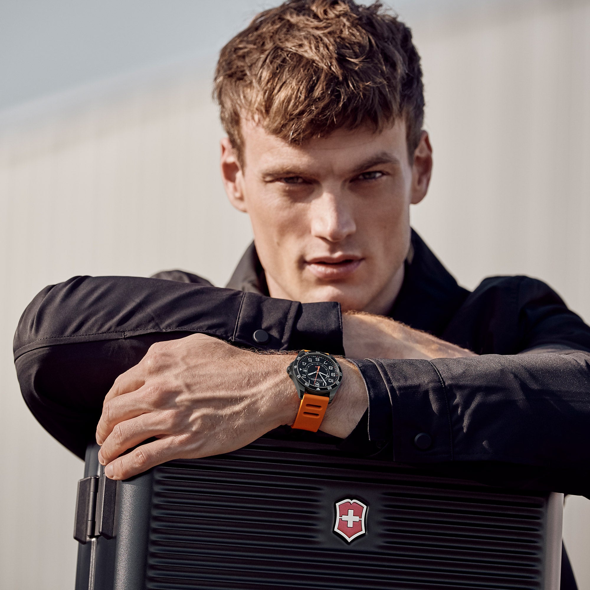 Victorinox FieldForce GMT Watch - Gun Metal - Orange Rubber Strap