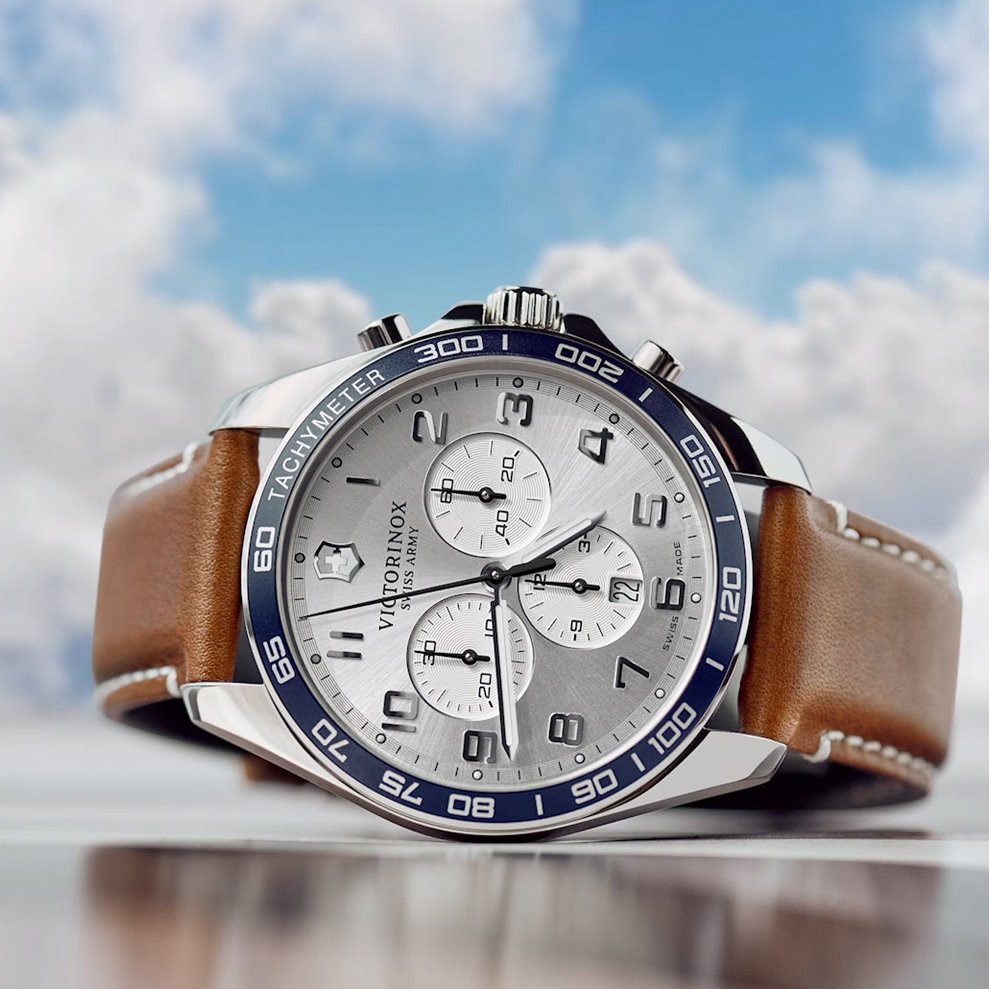 Victorinox FieldForce Classic Chronograph Watch - Silver -Brown Leather Strap