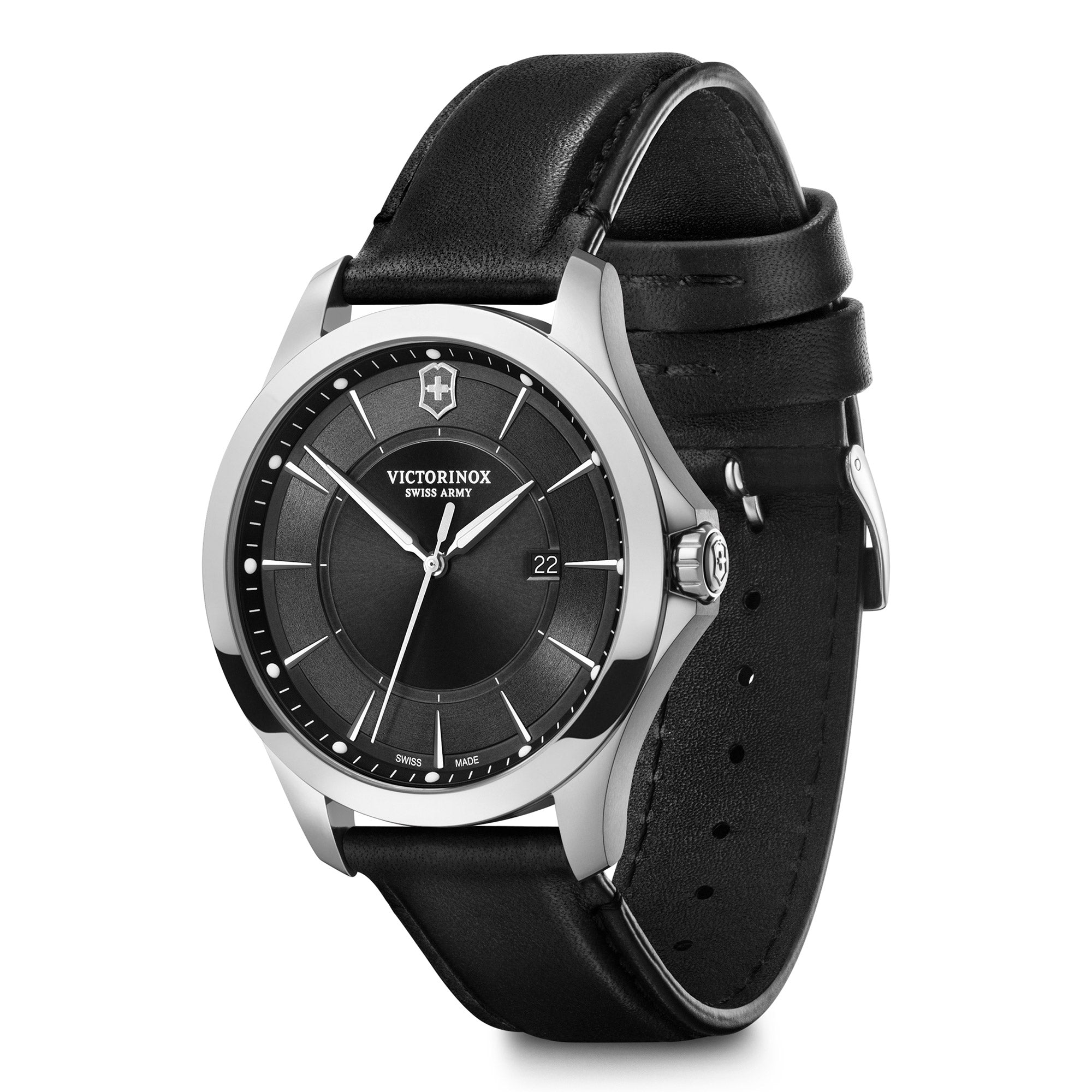Victorinox Alliance Watch - Black - Black Leather Strap with Spartan SAK in Gift Box