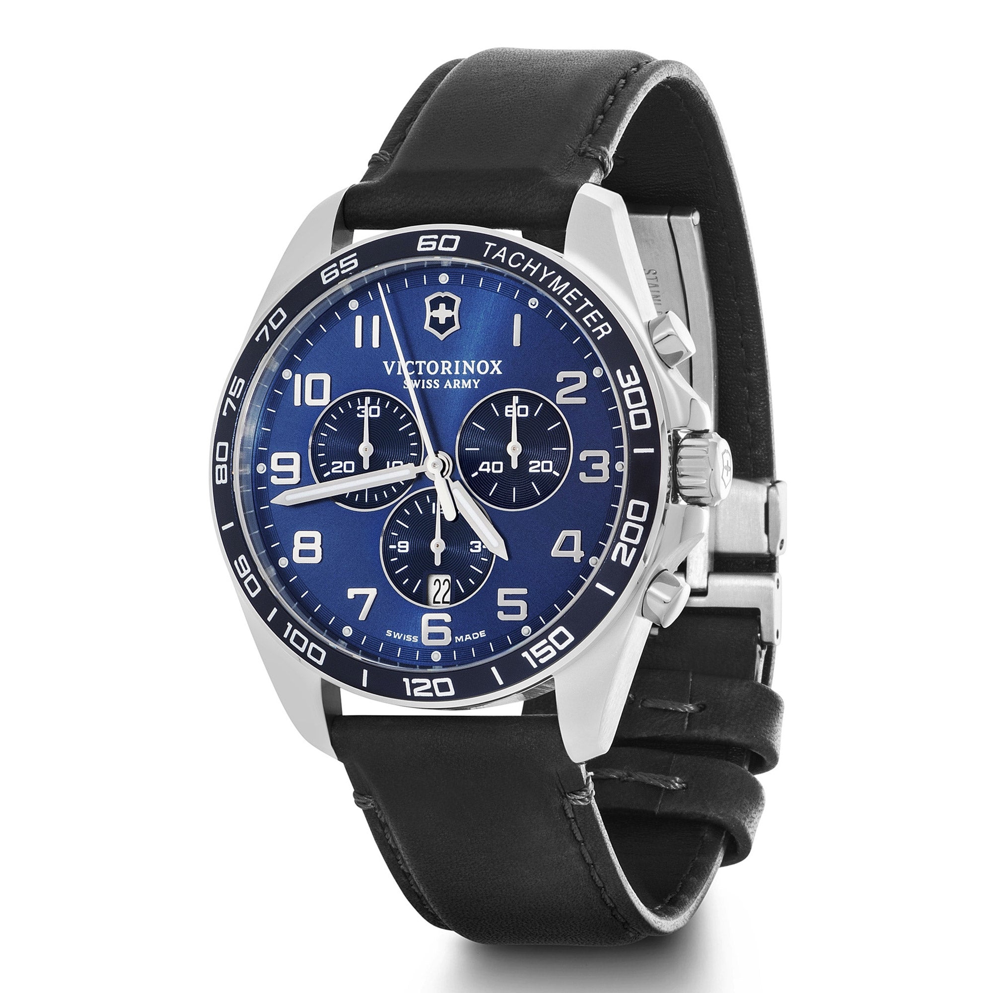 Victorinox FieldForce Classic Chronograph Watch - Blue - Black Leather Strap