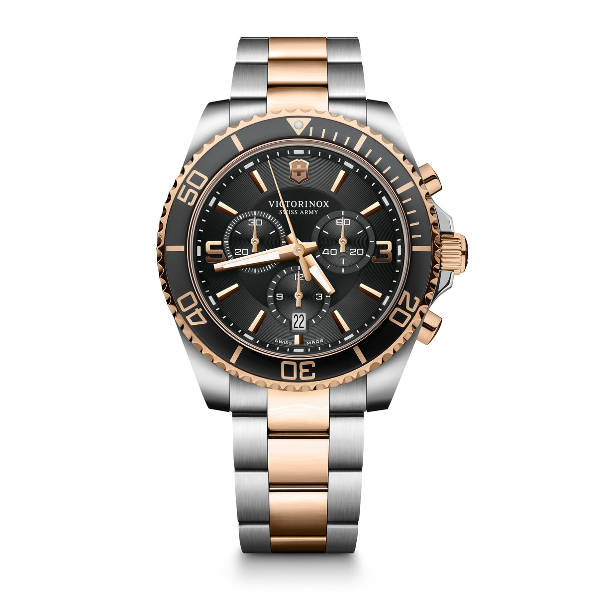 Victorinox Maverick Chronograph 5N Two Tone Black Dial on 5N Two Tone Bracelet