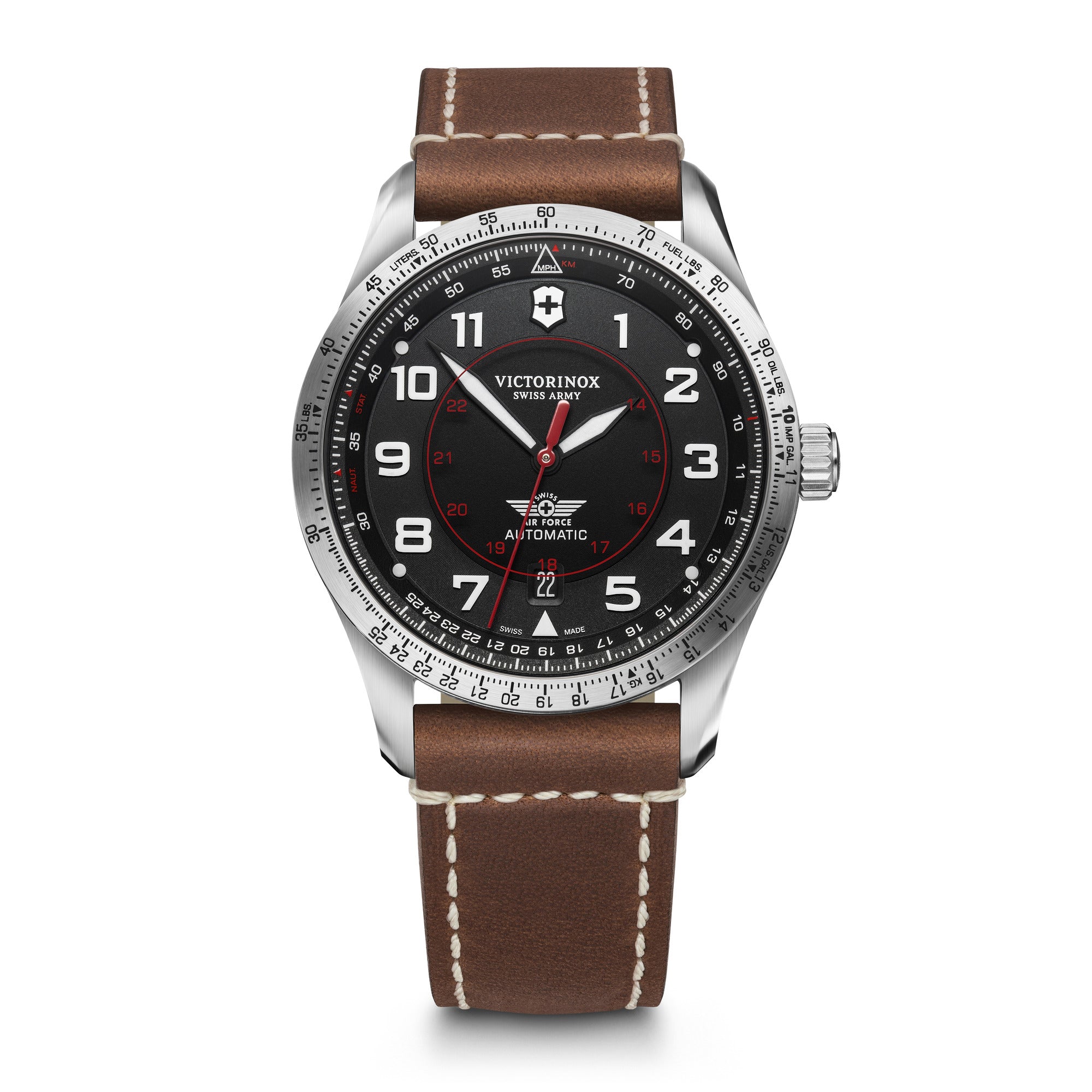 Victorinox Airboss Mechanical Watch - Black - Brown Leather