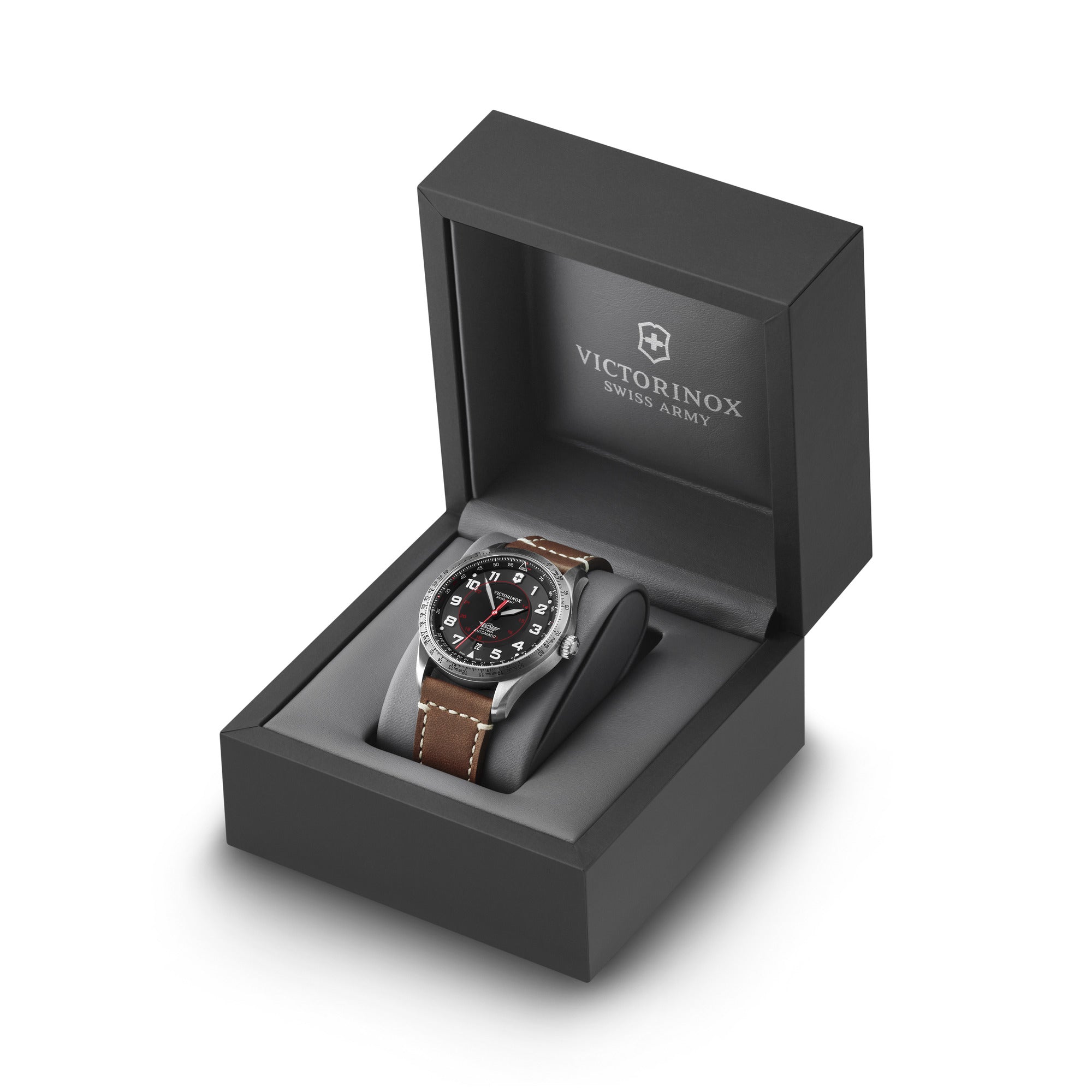 Victorinox Airboss Mechanical Watch - Black - Brown Leather