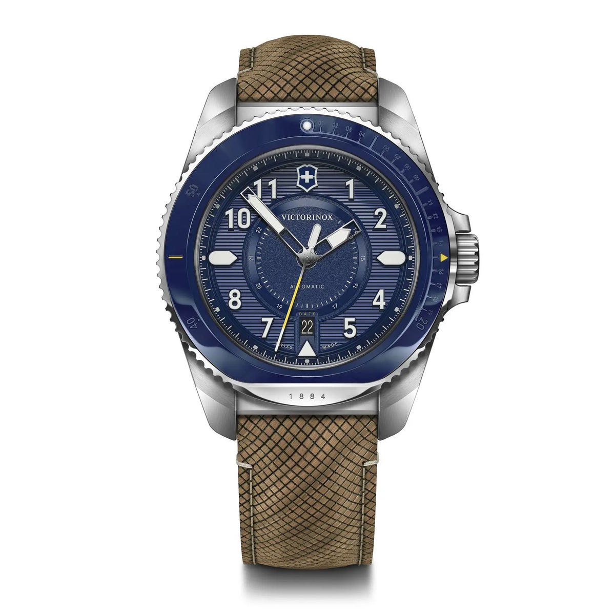 Victorinox Journey 1884 Automatic Blue Dial on Brown Structured Strap