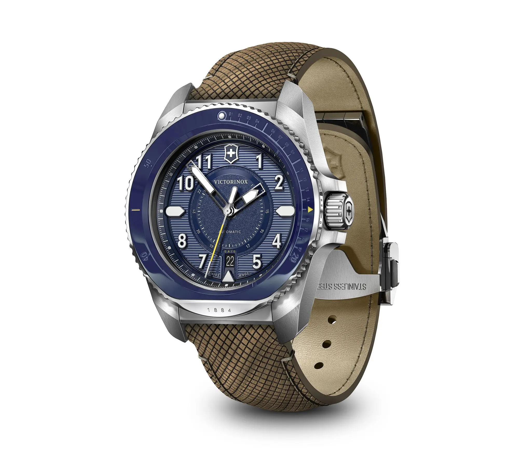 Victorinox Journey 1884 Auto Watch - Blue - Brown Structured Strap