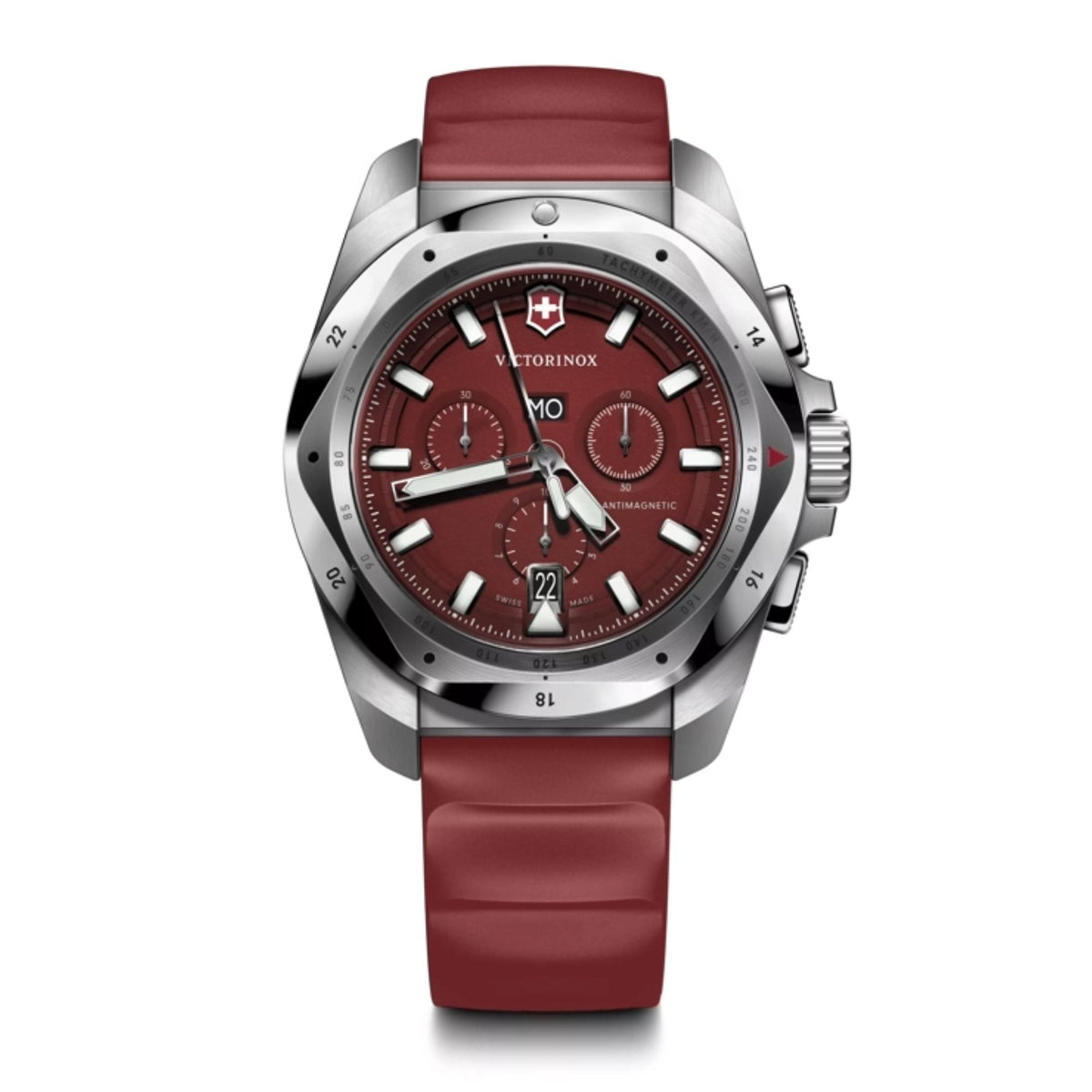 Victorinox I.N.O.X. Chronograph Stainless Steel Red Dial on Red Rubber Strap