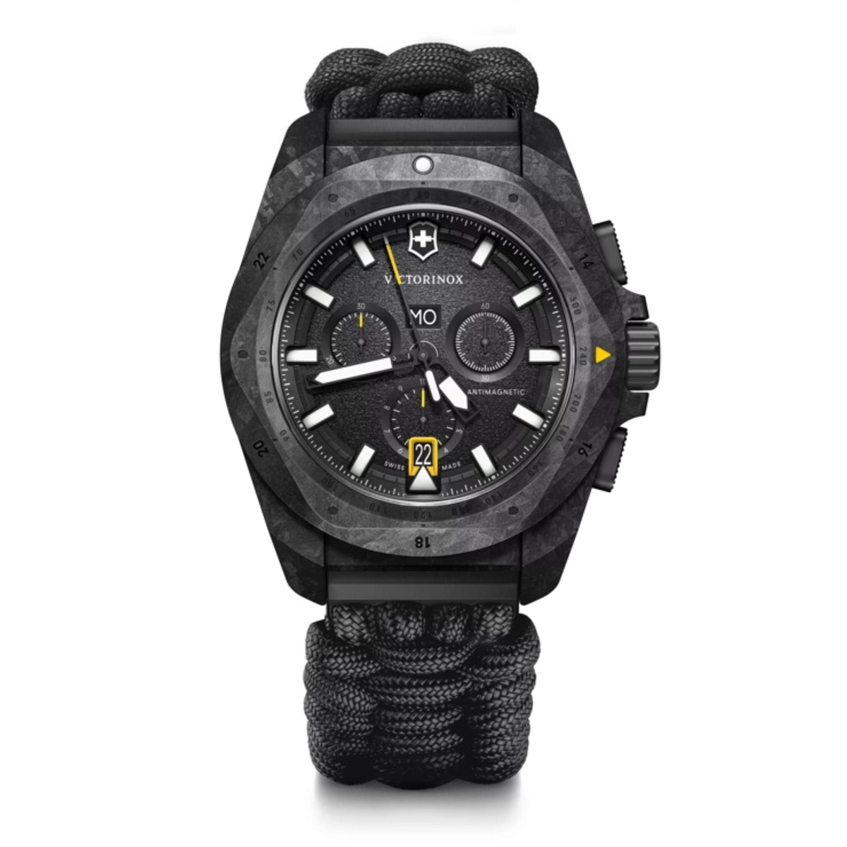 Victorinox I.N.O.X. Chronograph Carbon Black Dial on Black Paracord and Rubber Strap with Accessories Wallet