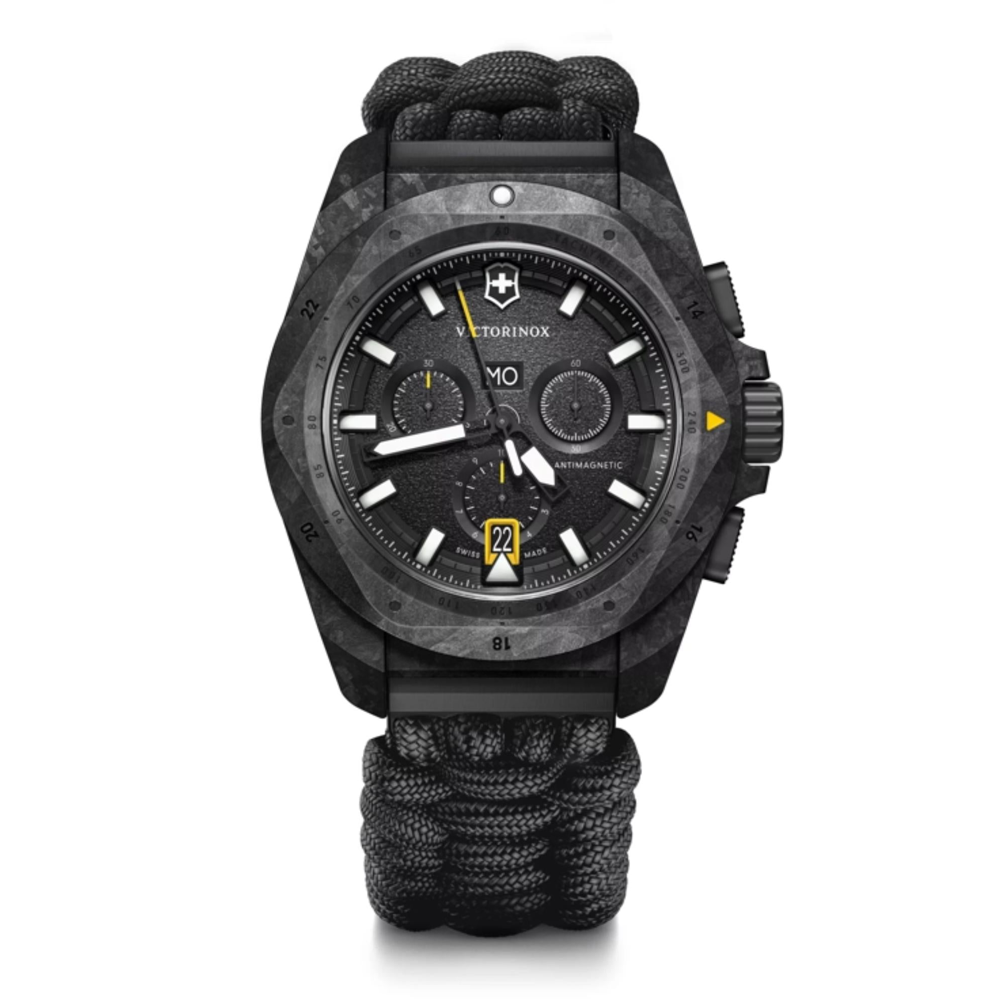 Victorinox I.N.O.X  Chrono Watch - Carbon Case - Black - Black Paracord & Rubber Strap + Accessories Wallet