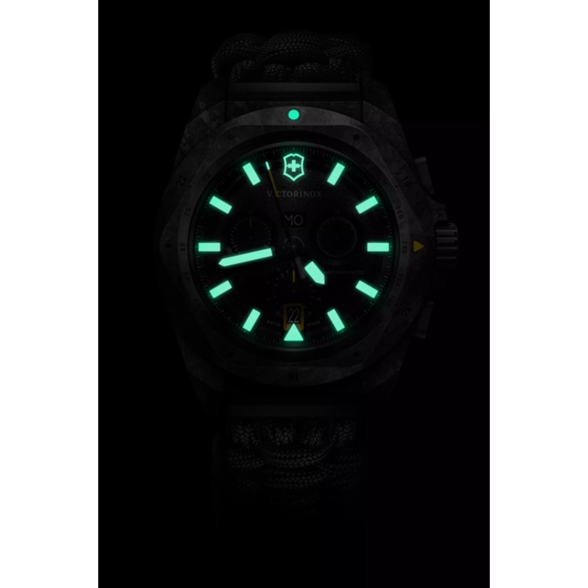 Victorinox I.N.O.X  Chrono Watch - Carbon Case - Black - Black Paracord & Rubber Strap + Accessories Wallet