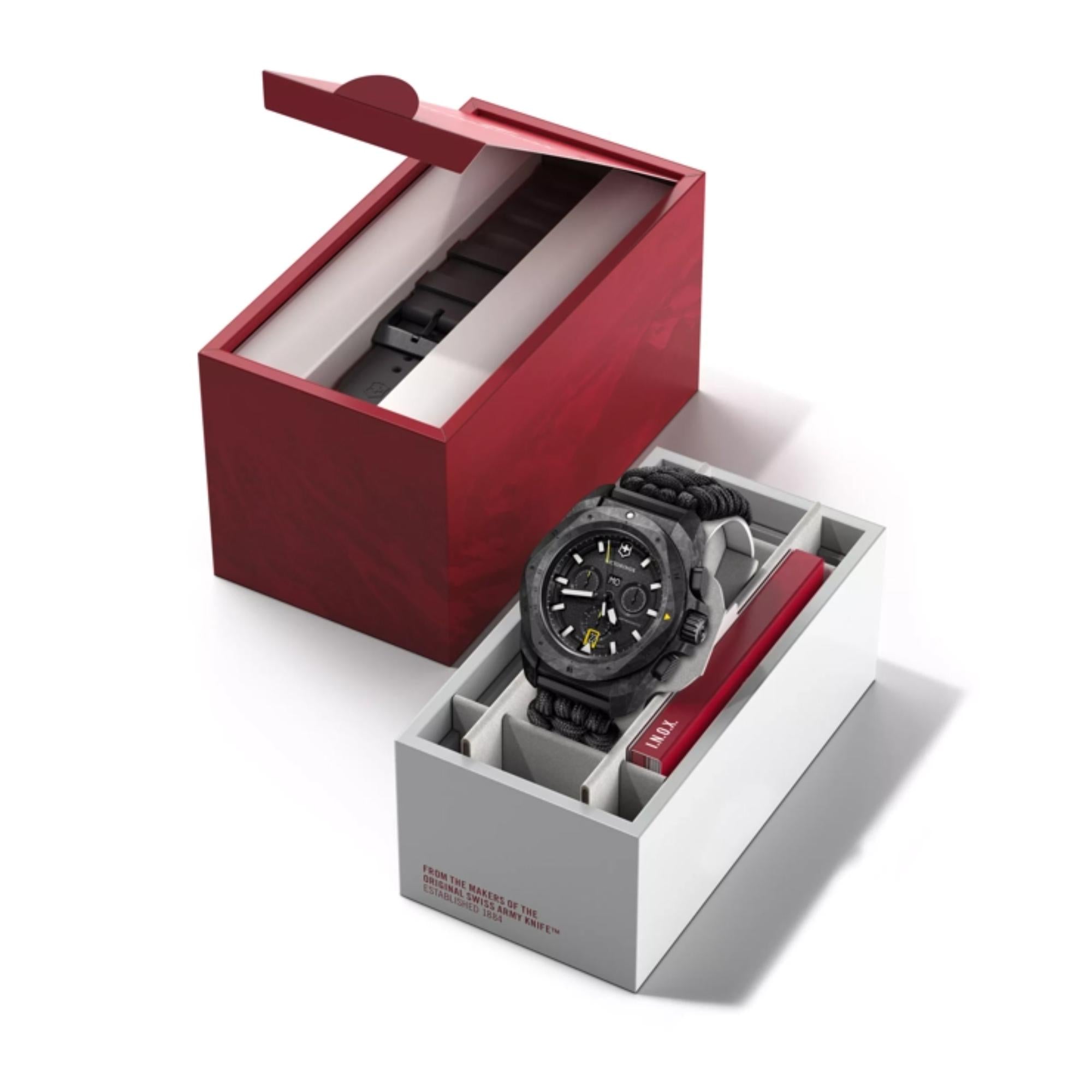 Victorinox I.N.O.X  Chrono Watch - Carbon Case - Black - Black Paracord & Rubber Strap + Accessories Wallet
