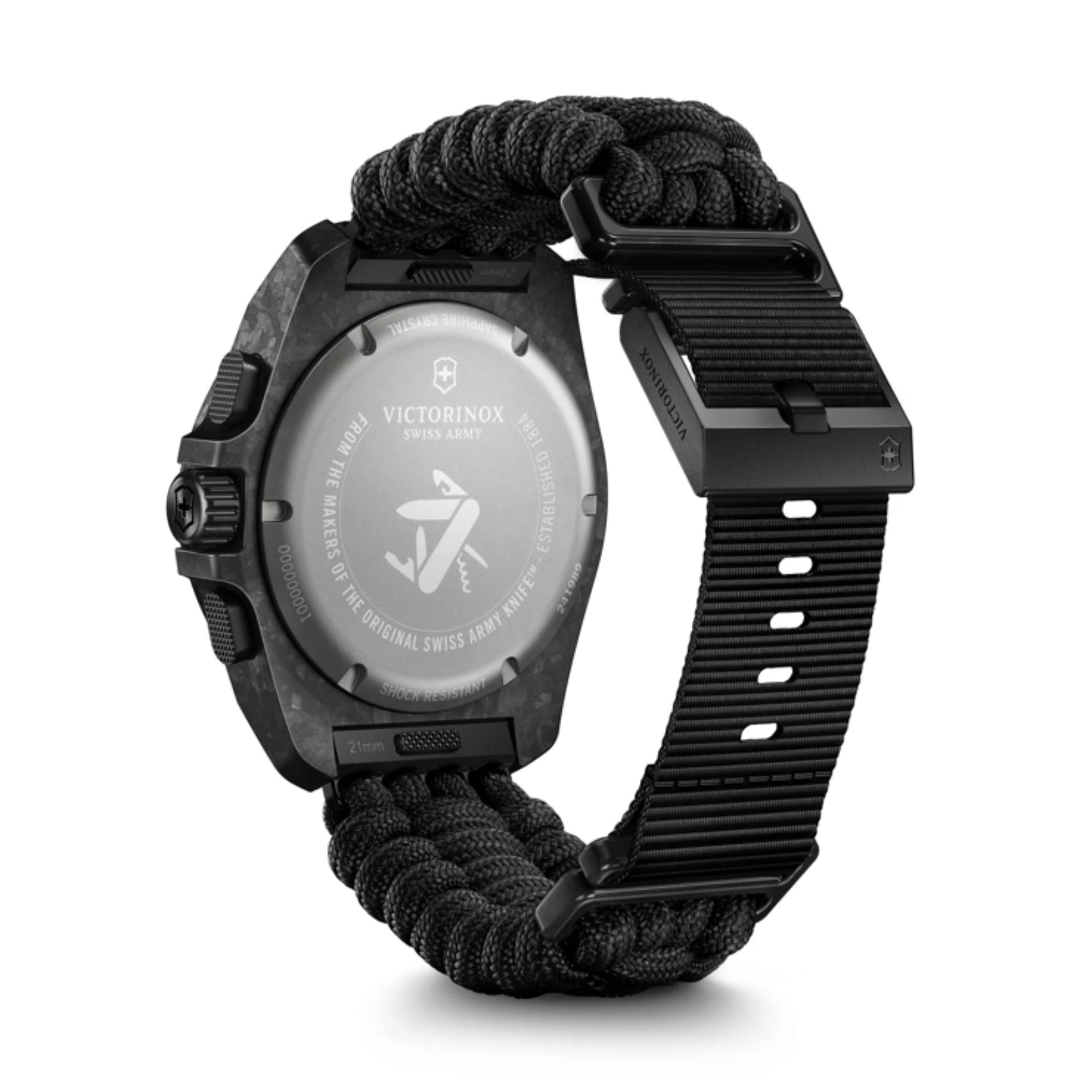 Victorinox I.N.O.X  Chrono Watch - Carbon Case - Black - Black Paracord & Rubber Strap + Accessories Wallet