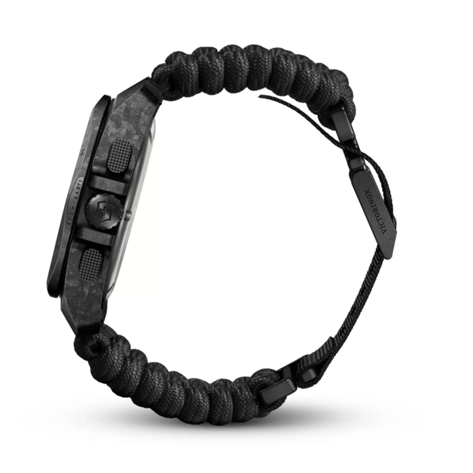 Victorinox I.N.O.X  Chrono Watch - Carbon Case - Black - Black Paracord & Rubber Strap + Accessories Wallet