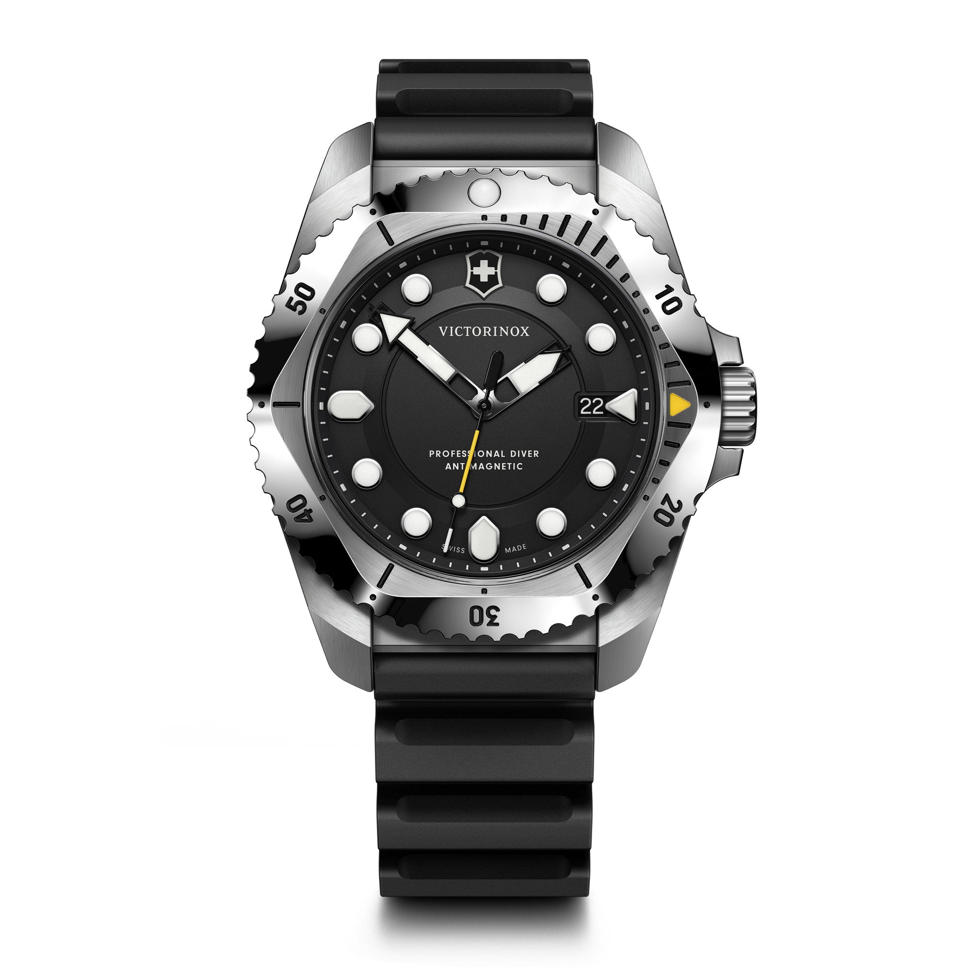 Victorinox Dive Pro Watch - Silver/Black - Black Rubber Strap