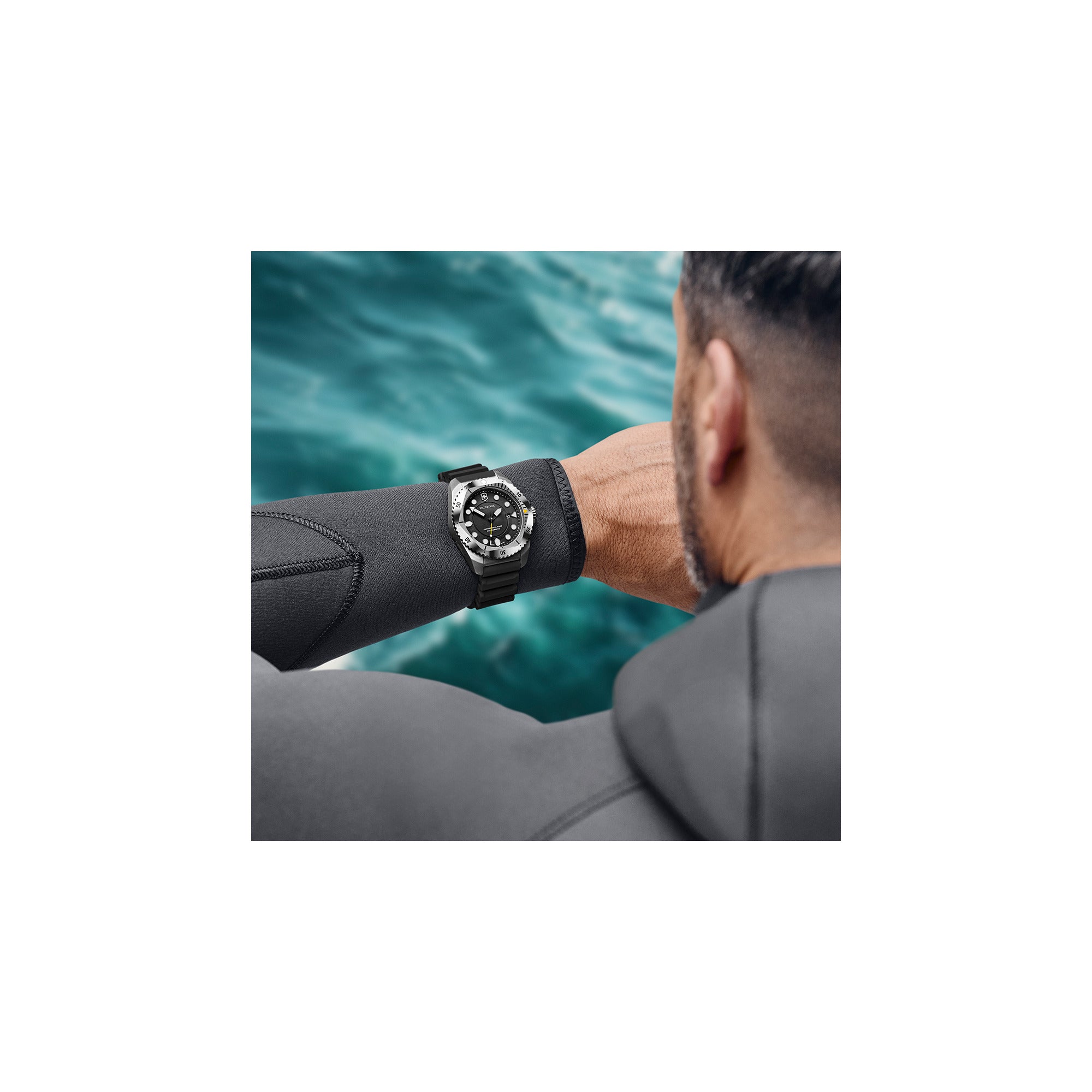 Victorinox Dive Pro Watch - Silver/Black - Black Rubber Strap