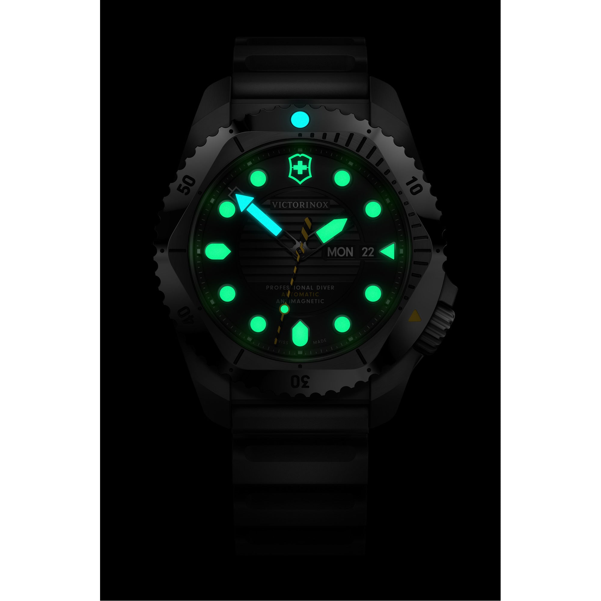 Victorinox Dive Pro Auto Watch - Silver/Black - Black Rubber Strap