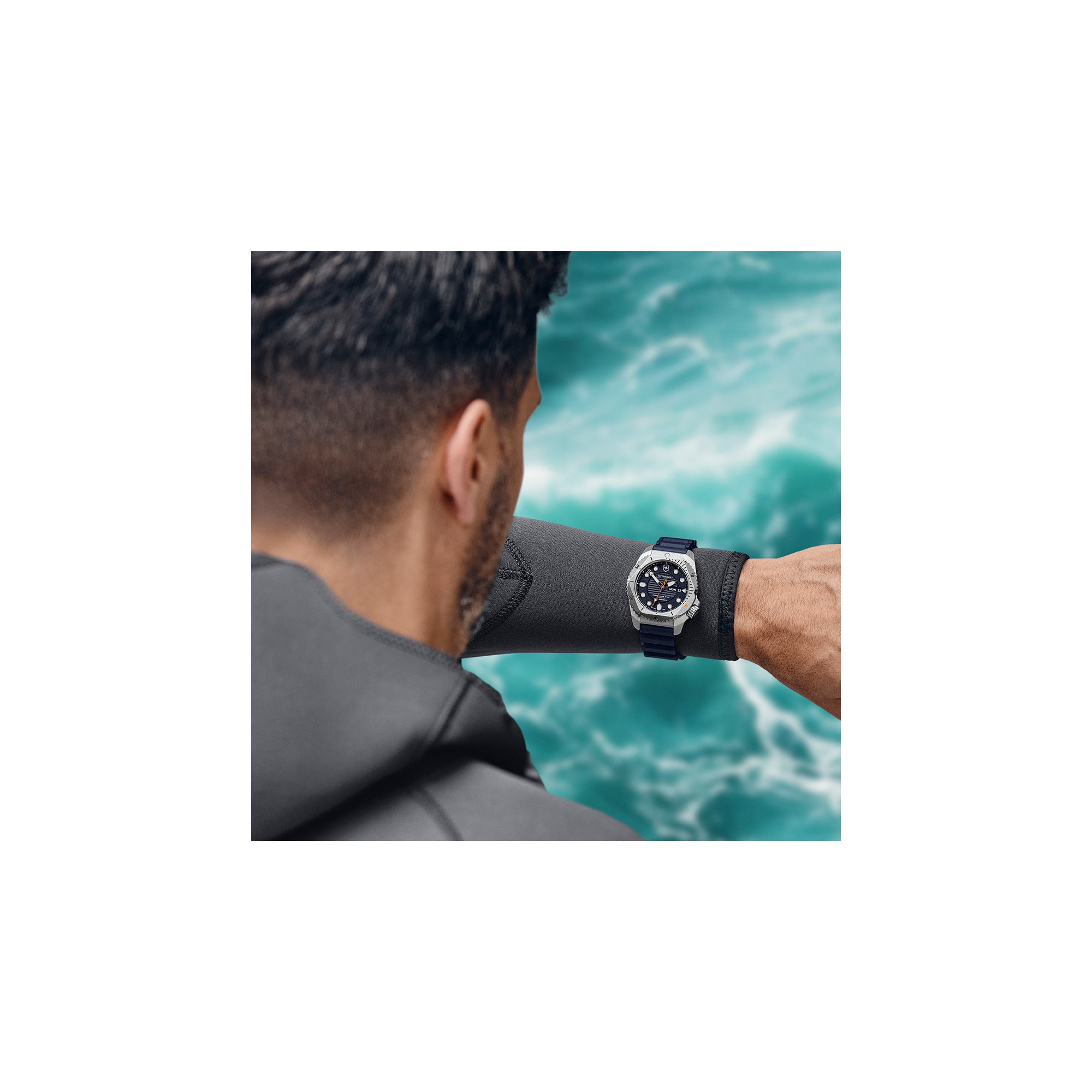 Victorinox Dive Pro Auto Watch - Silver/Blue - Blue Rubber Strap