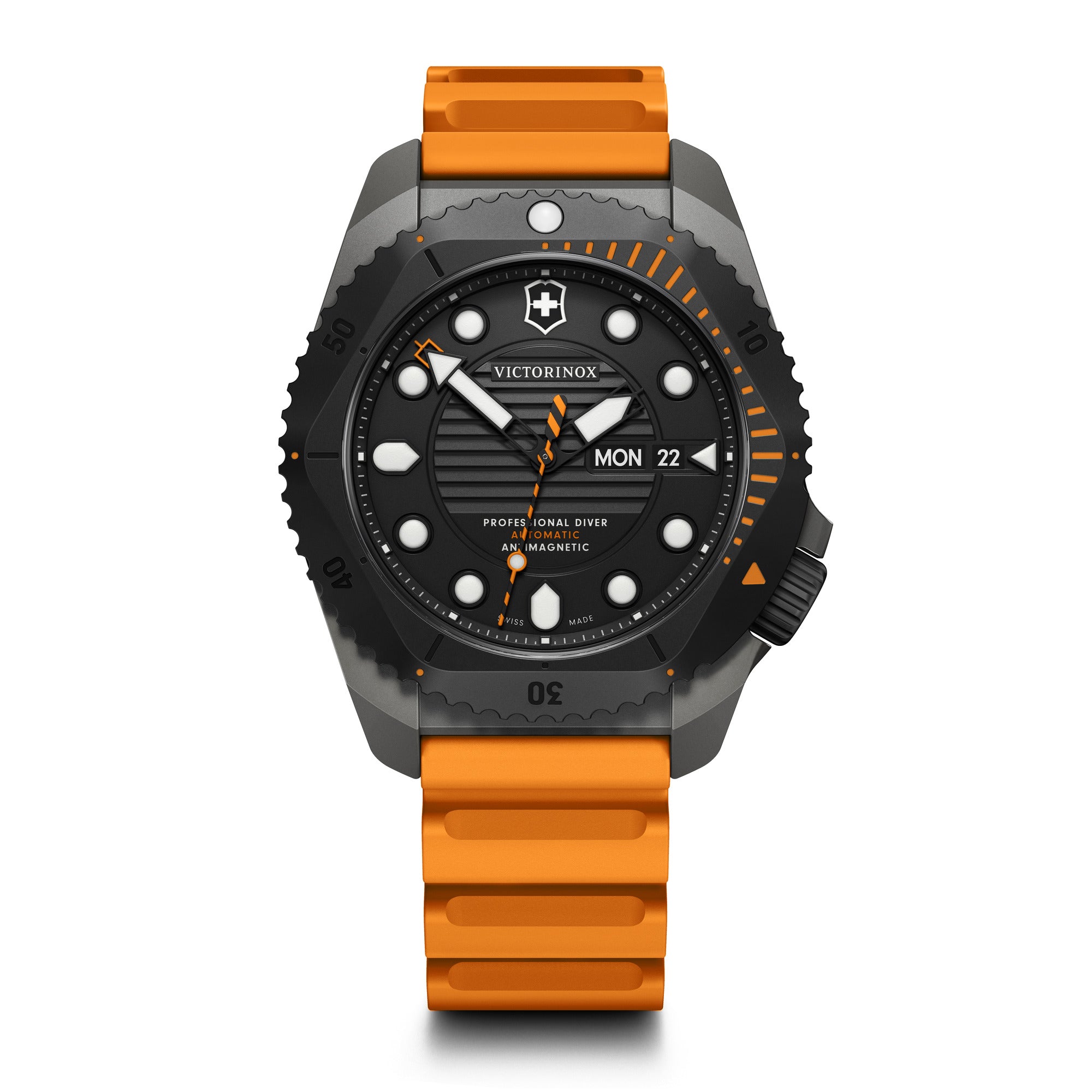 Victorinox Dive Pro Auto Watch - Grey/Black - Orange Rubber Strap