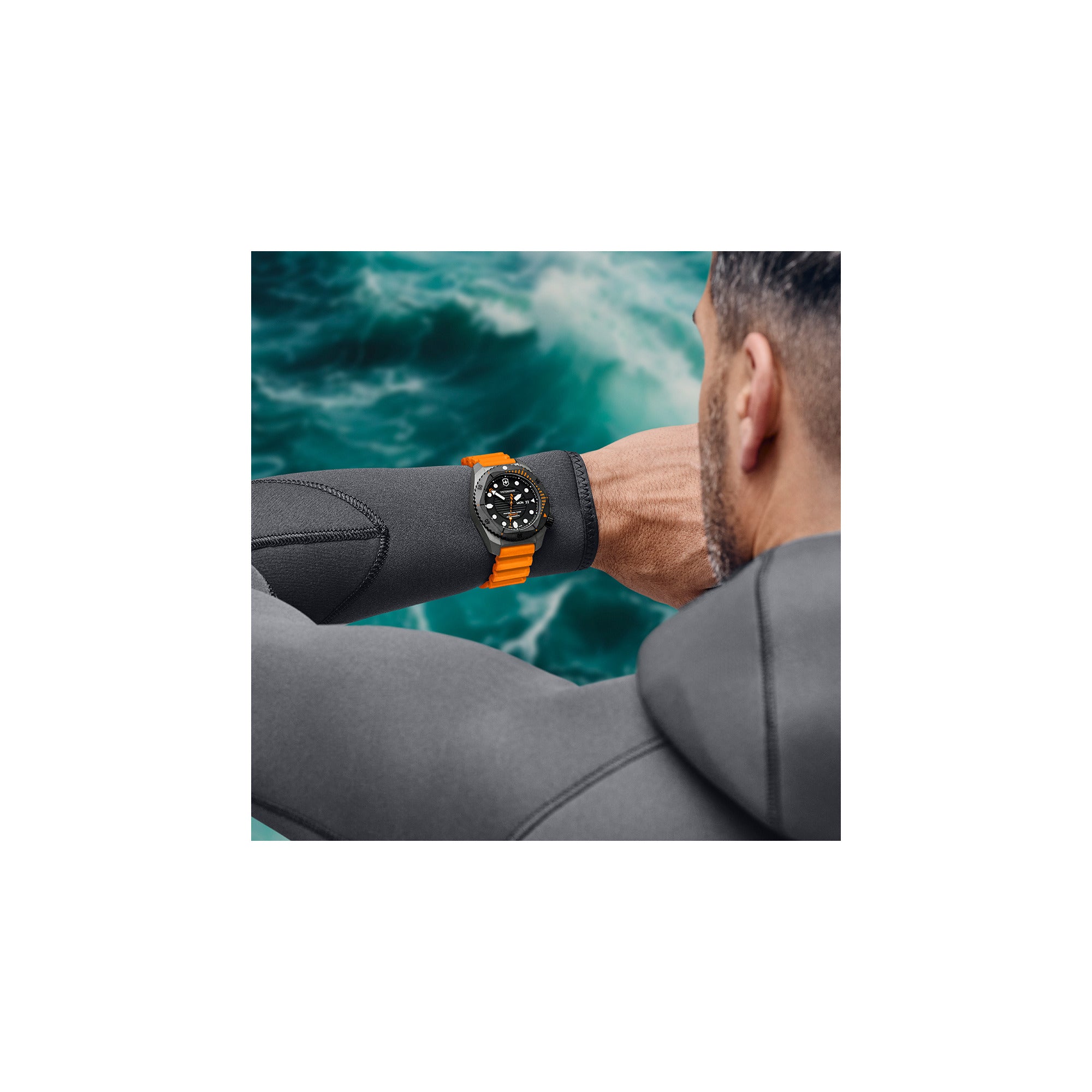 Victorinox Dive Pro Auto Watch - Grey/Black - Orange Rubber Strap