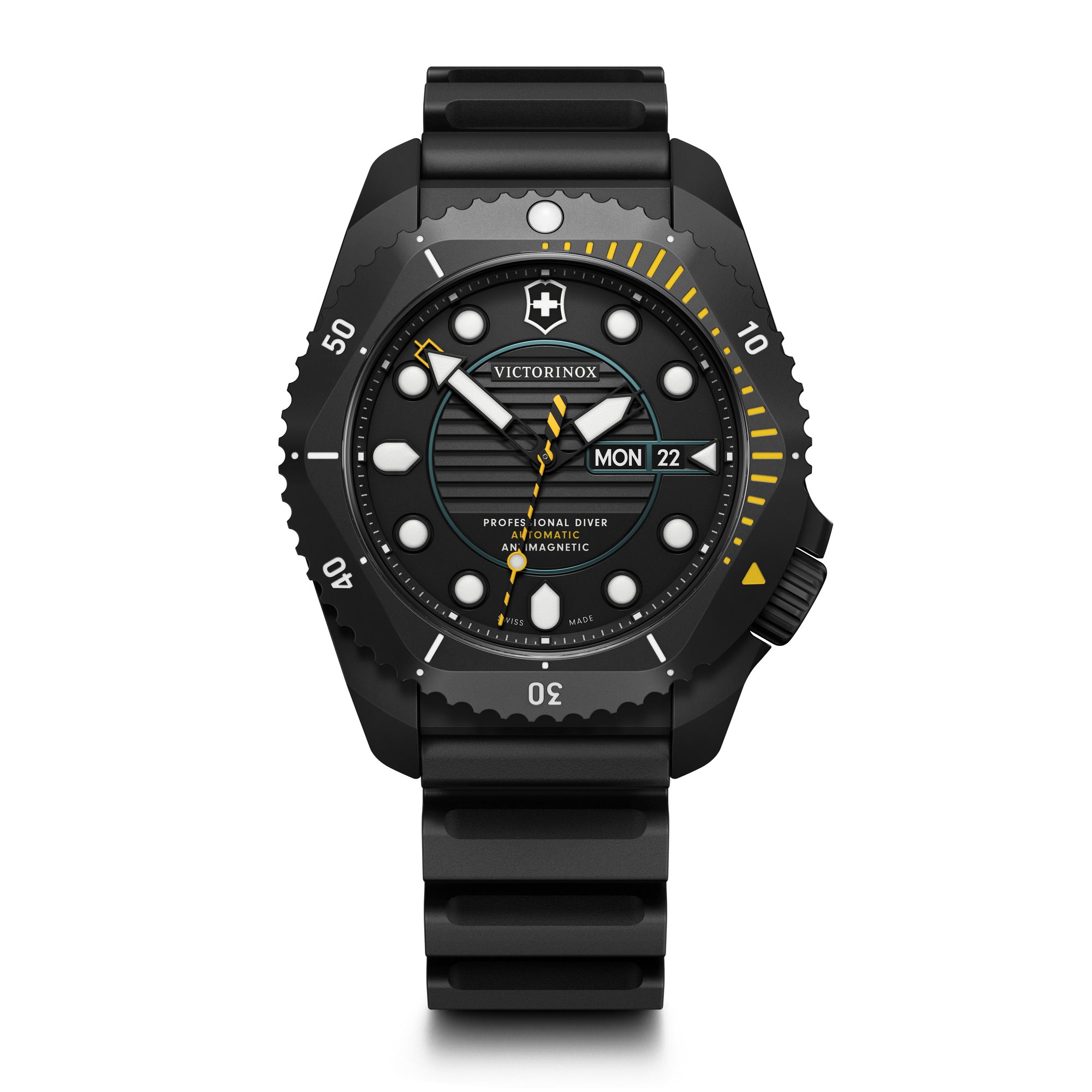 Victorinox Dive Pro Auto Watch - Black - Black Rubber Strap