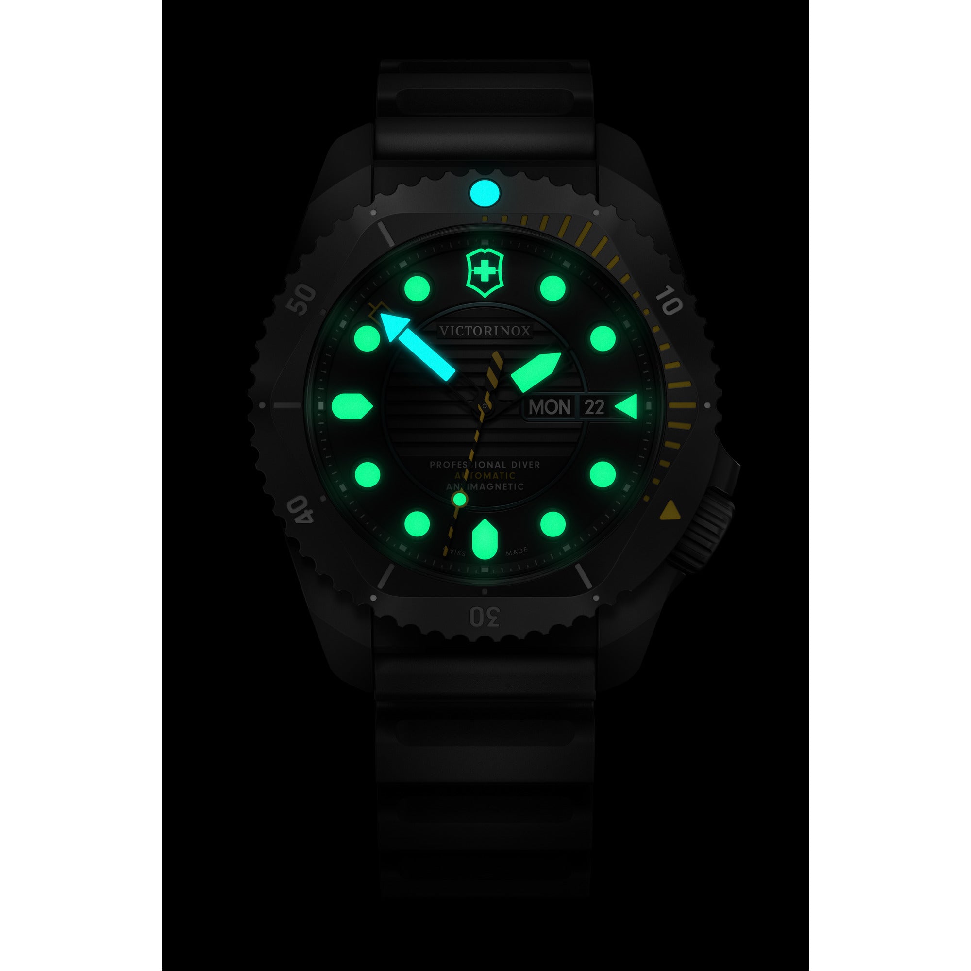 Victorinox Dive Pro Auto Watch - Black - Black Rubber Strap