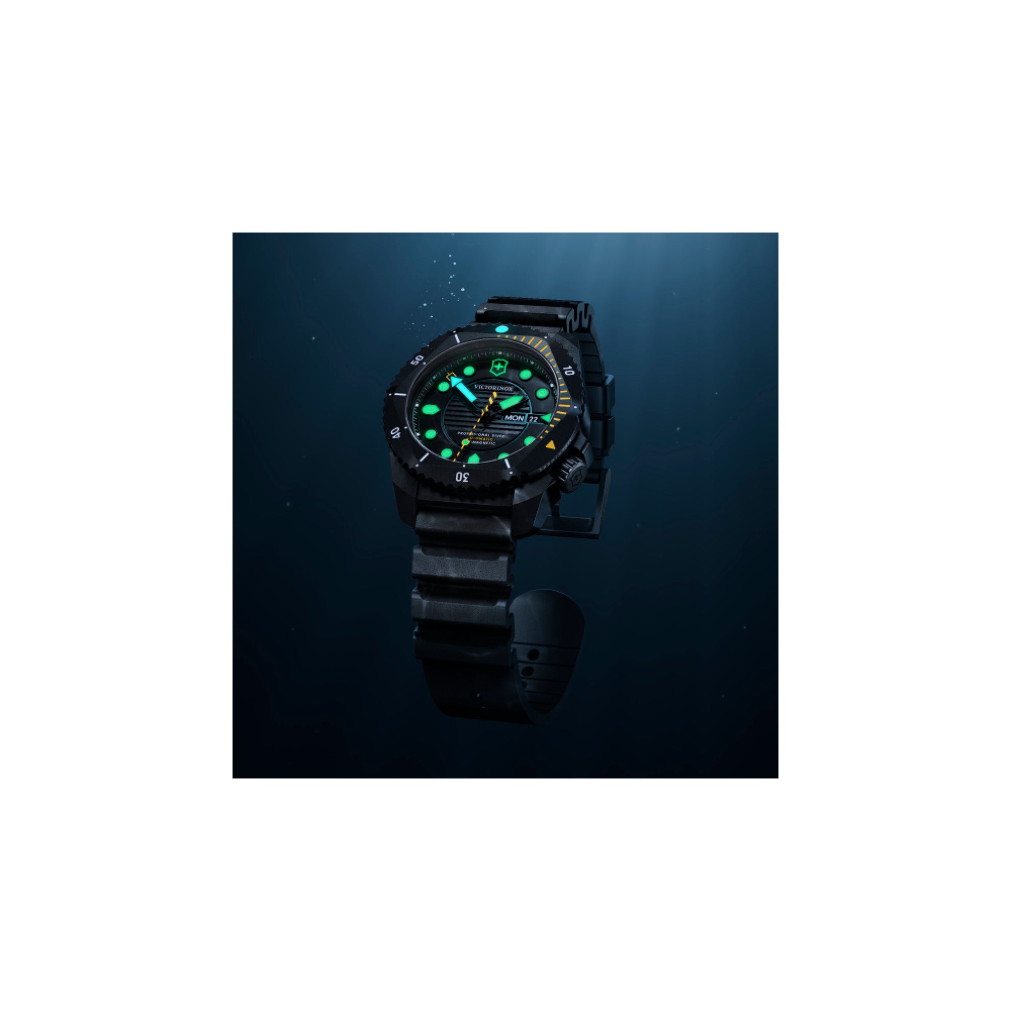 Victorinox Dive Pro Auto Watch - Black - Black Rubber Strap