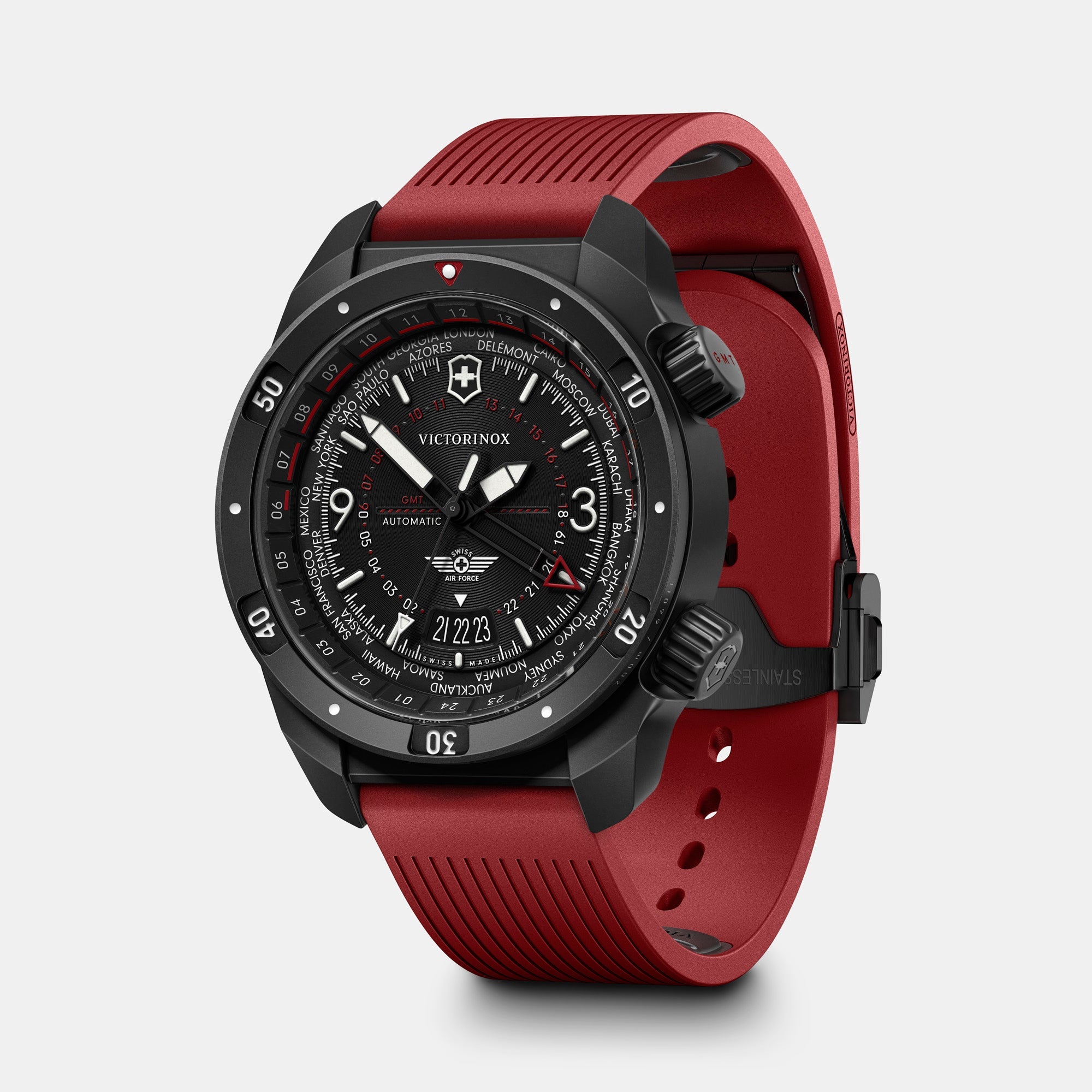 Victorinox Air Pro Automatic 43mm Black Dial Red Strap