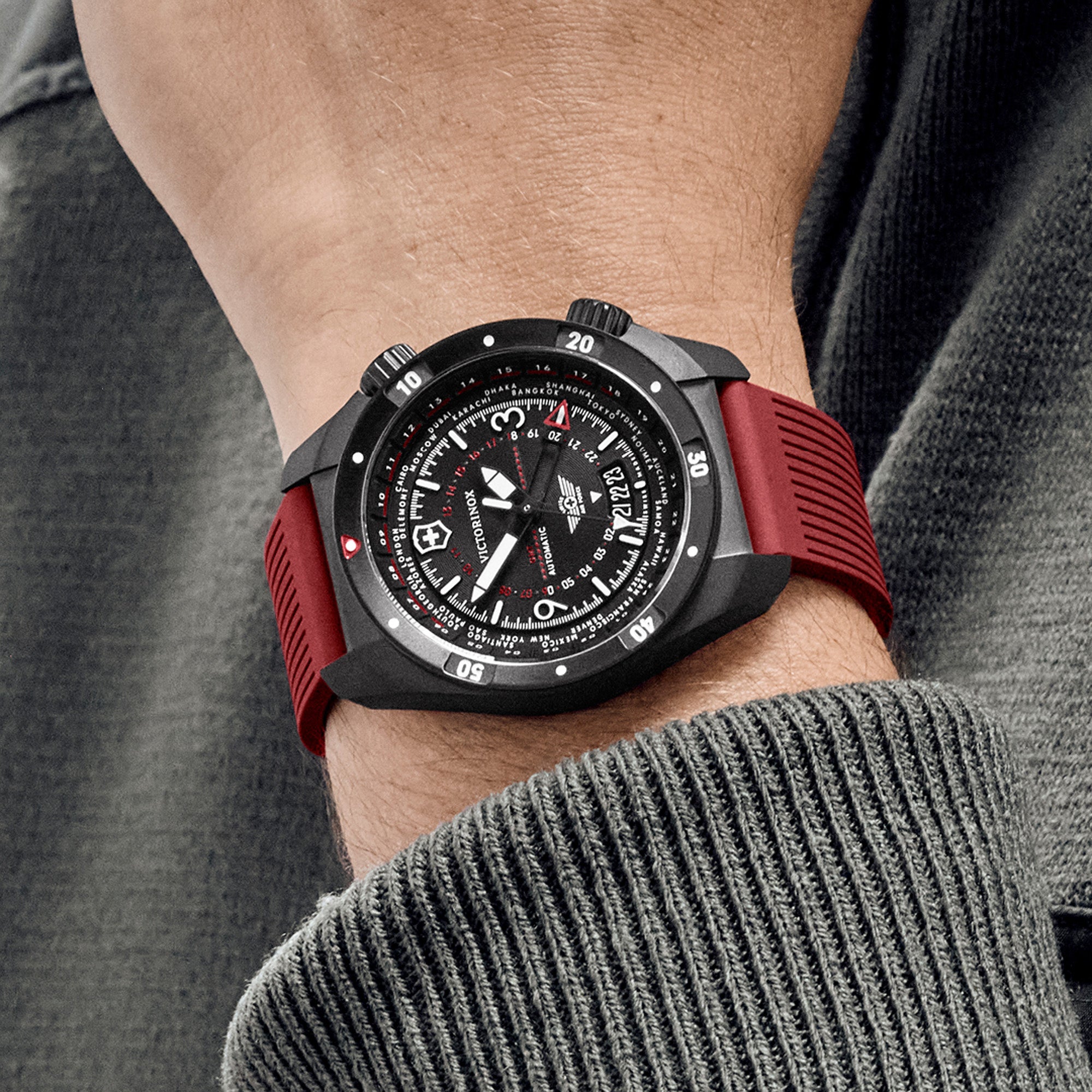 Victorinox Air Pro Automatic 43mm Black Dial Red Strap