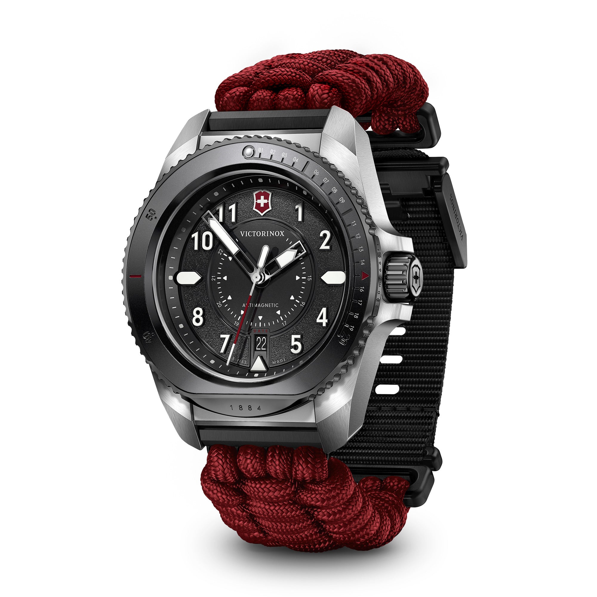 Victorinox Journey 1884 Watch S/s Case - Black - Red Paracord Strap