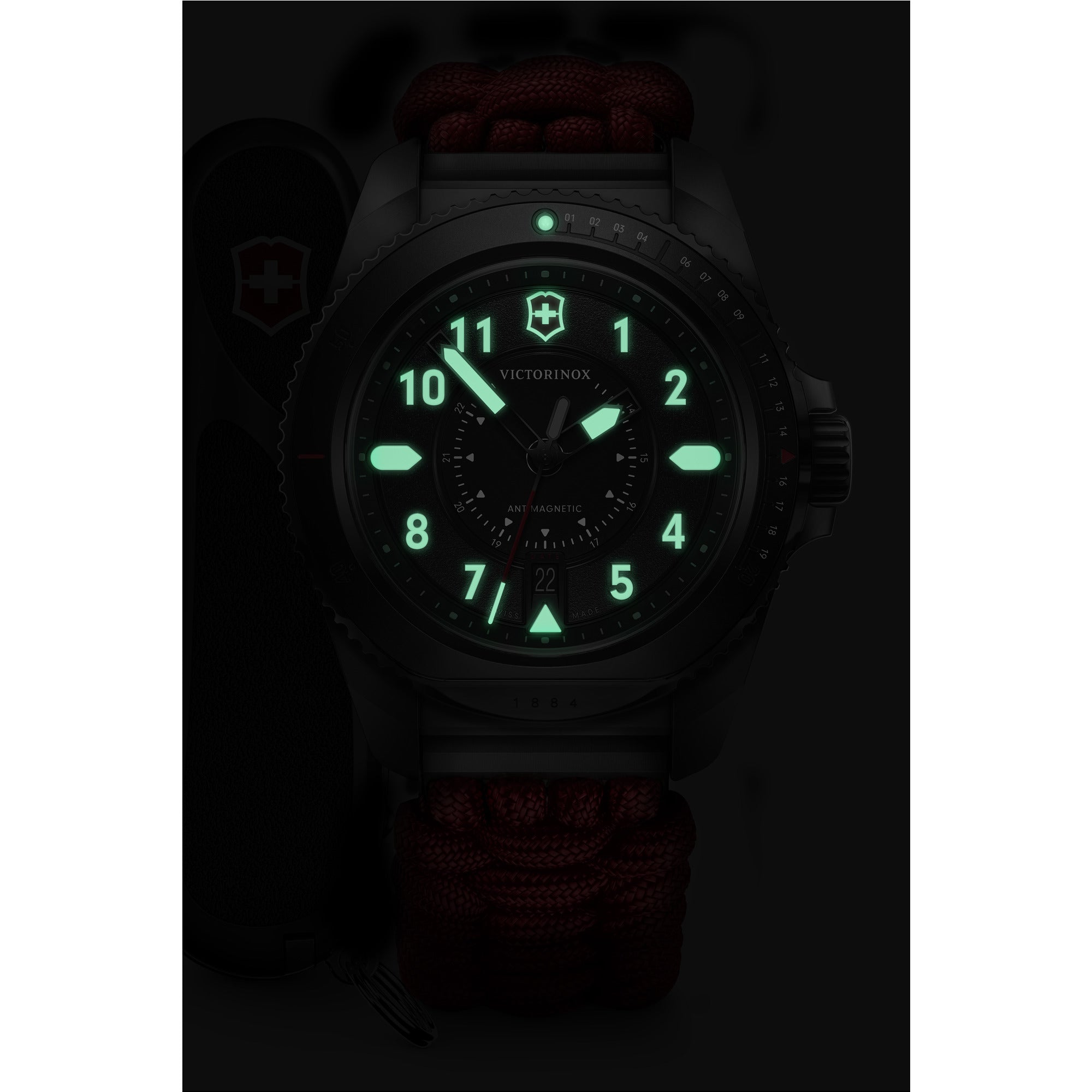 Victorinox Journey 1884 Watch S/s Case - Black - Red Paracord Strap