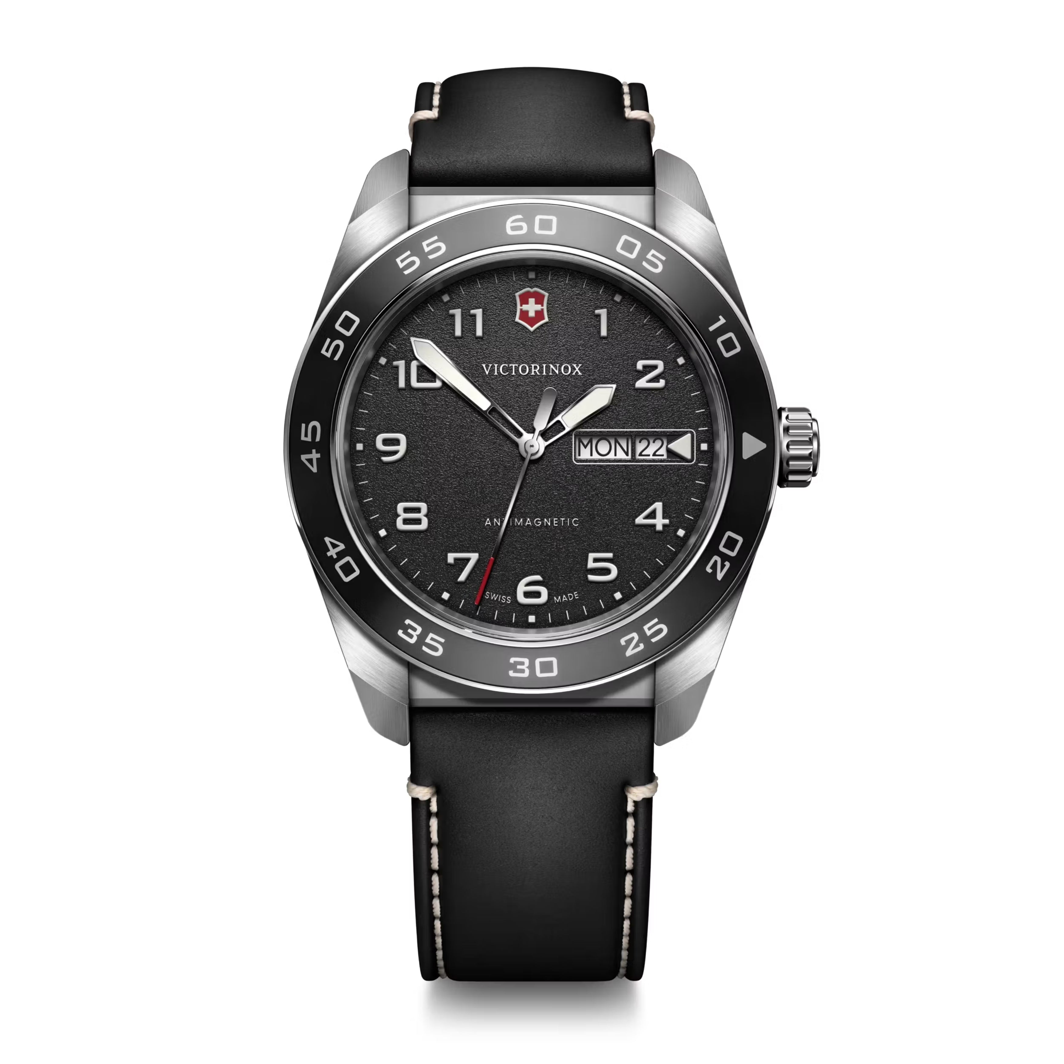 Victorinox Swiss Army Black Dial on Black Leather Strap
