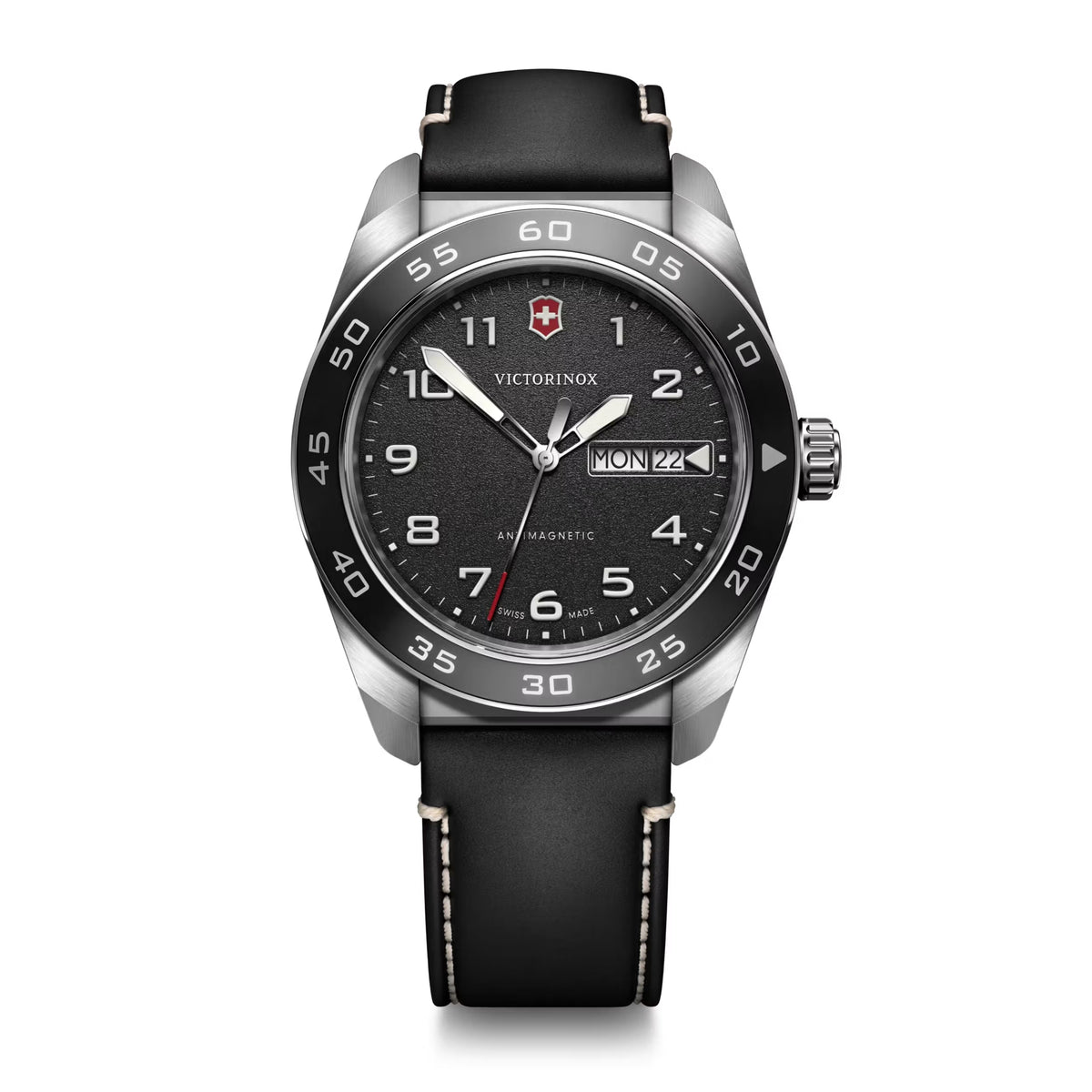 Victorinox Swiss Army Black Dial on Black Leather Strap