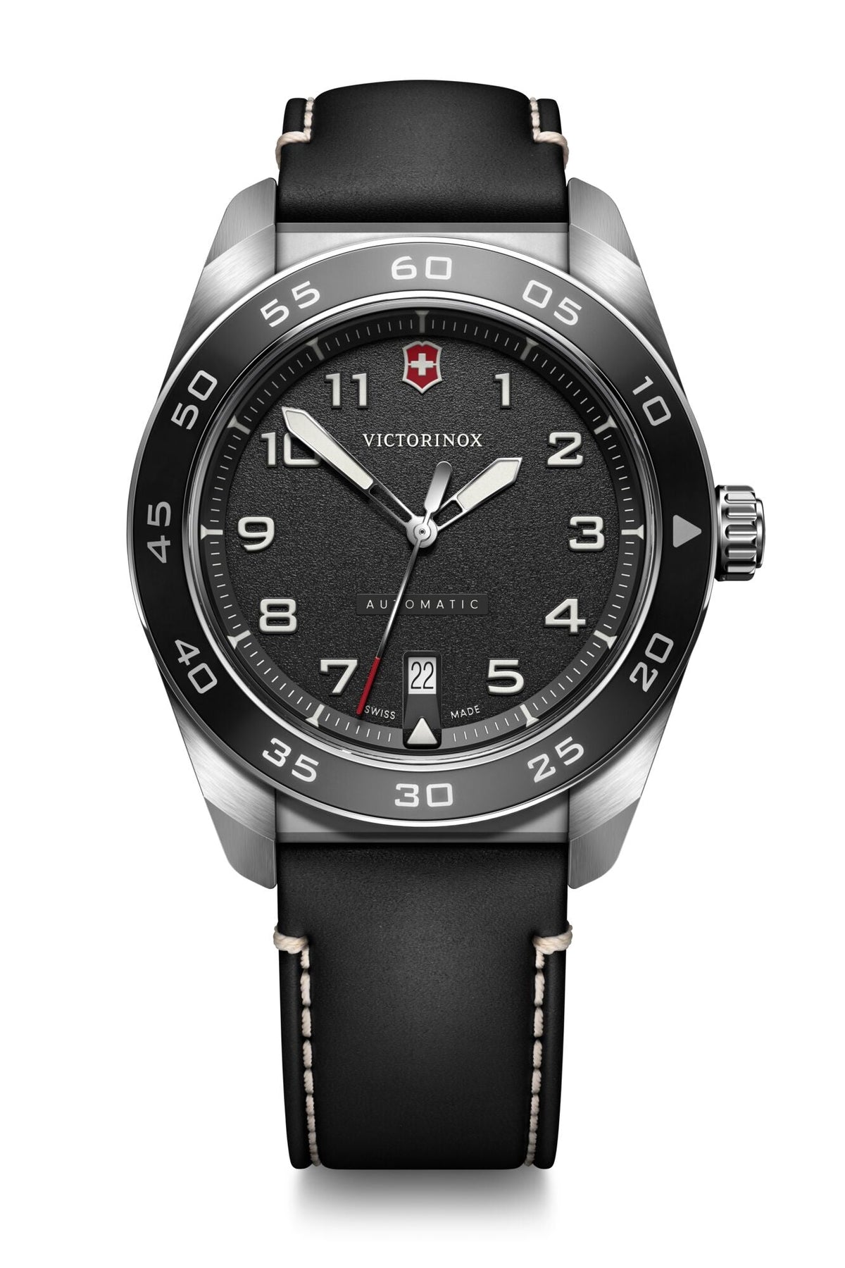 Victorinox Swiss Army Automatic Black Dial on Black Leather Strap