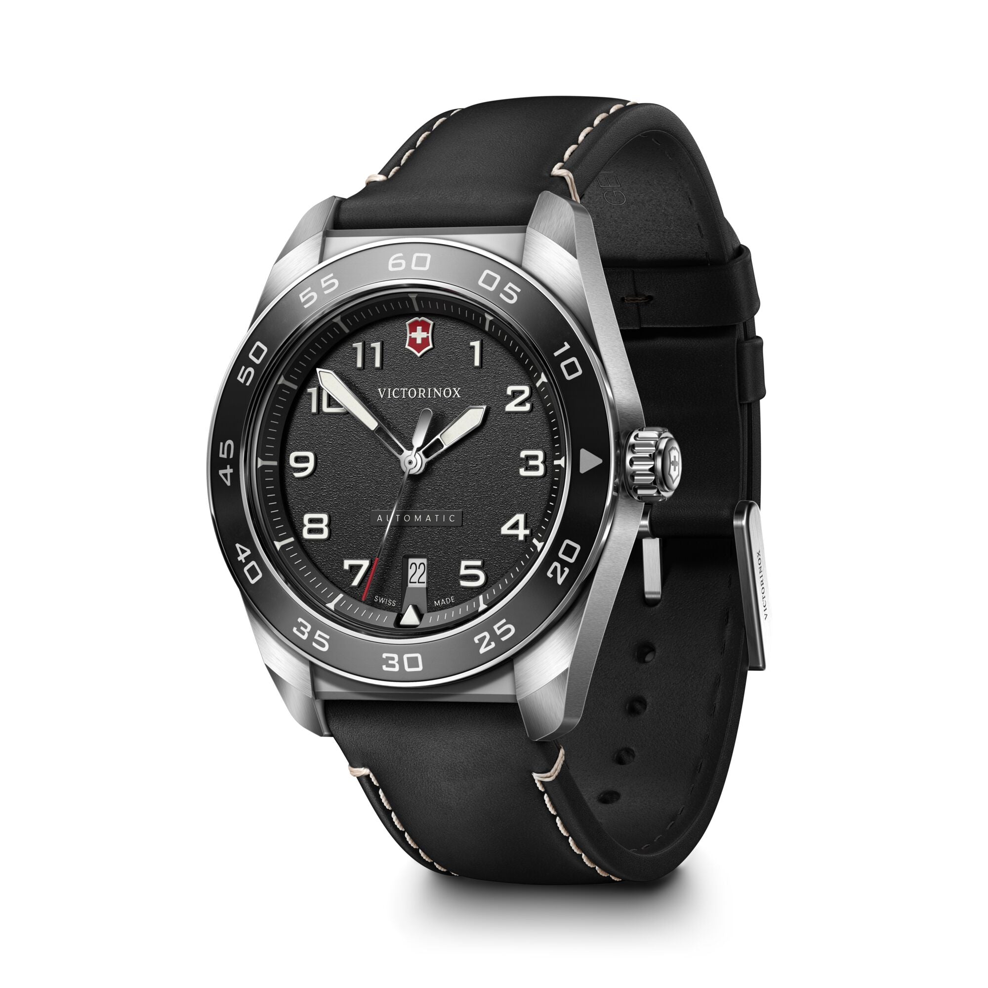 Victorinox Swiss Army Automatic 42mm Black Leather Strap - Black Dial