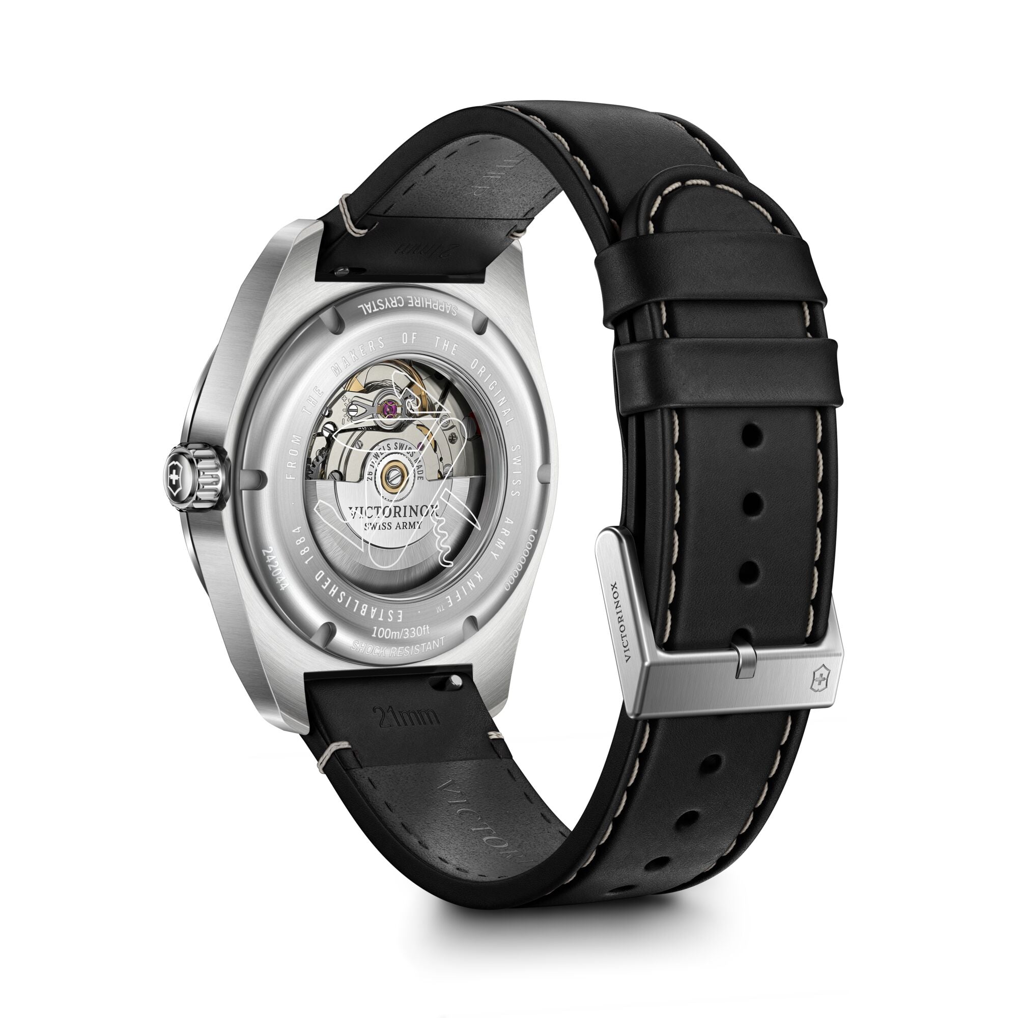 Victorinox Swiss Army Automatic 42mm Black Leather Strap - Black Dial