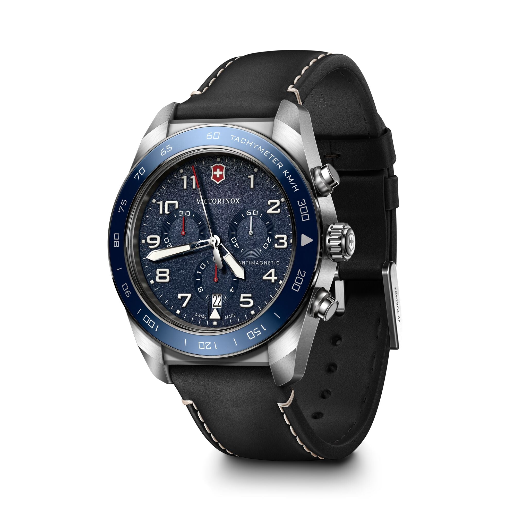 Victorinox Swiss Army Chrono 42mm Black Leather Strap - Blue Dial
