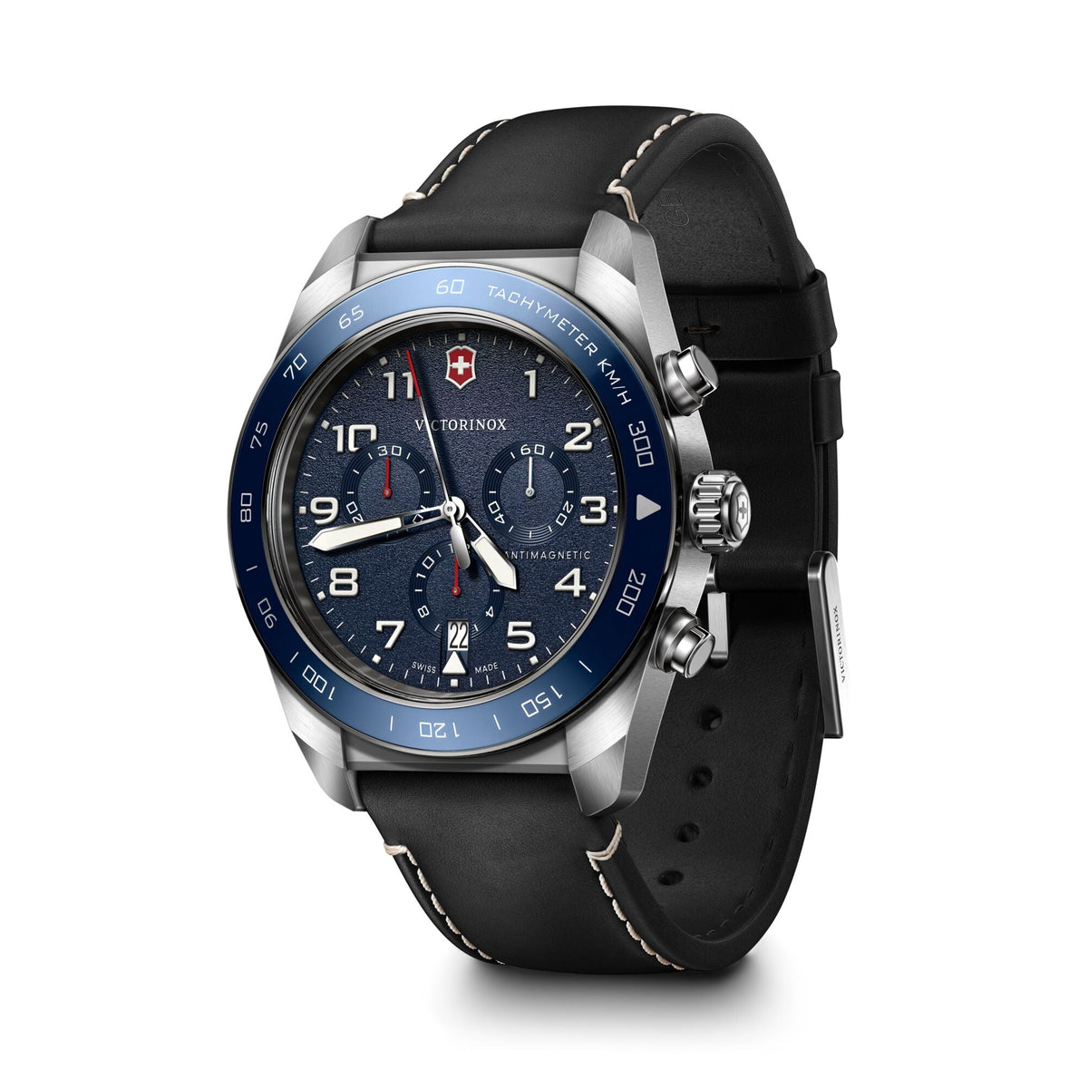 Victorinox Swiss Army Chronograph Blue Dial on Black Leather Strap