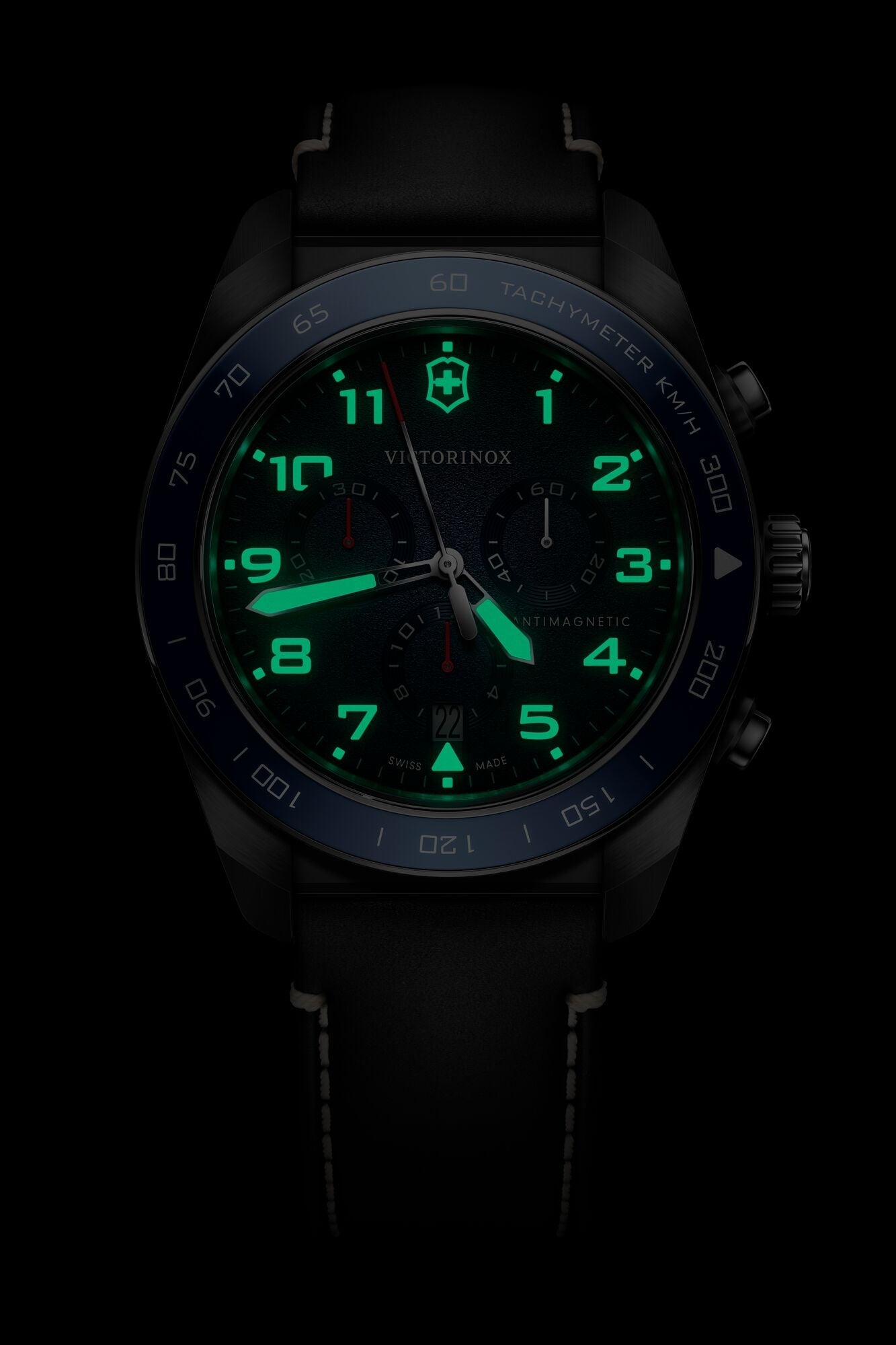 Victorinox Swiss Army Chrono 42mm Black Leather Strap - Blue Dial