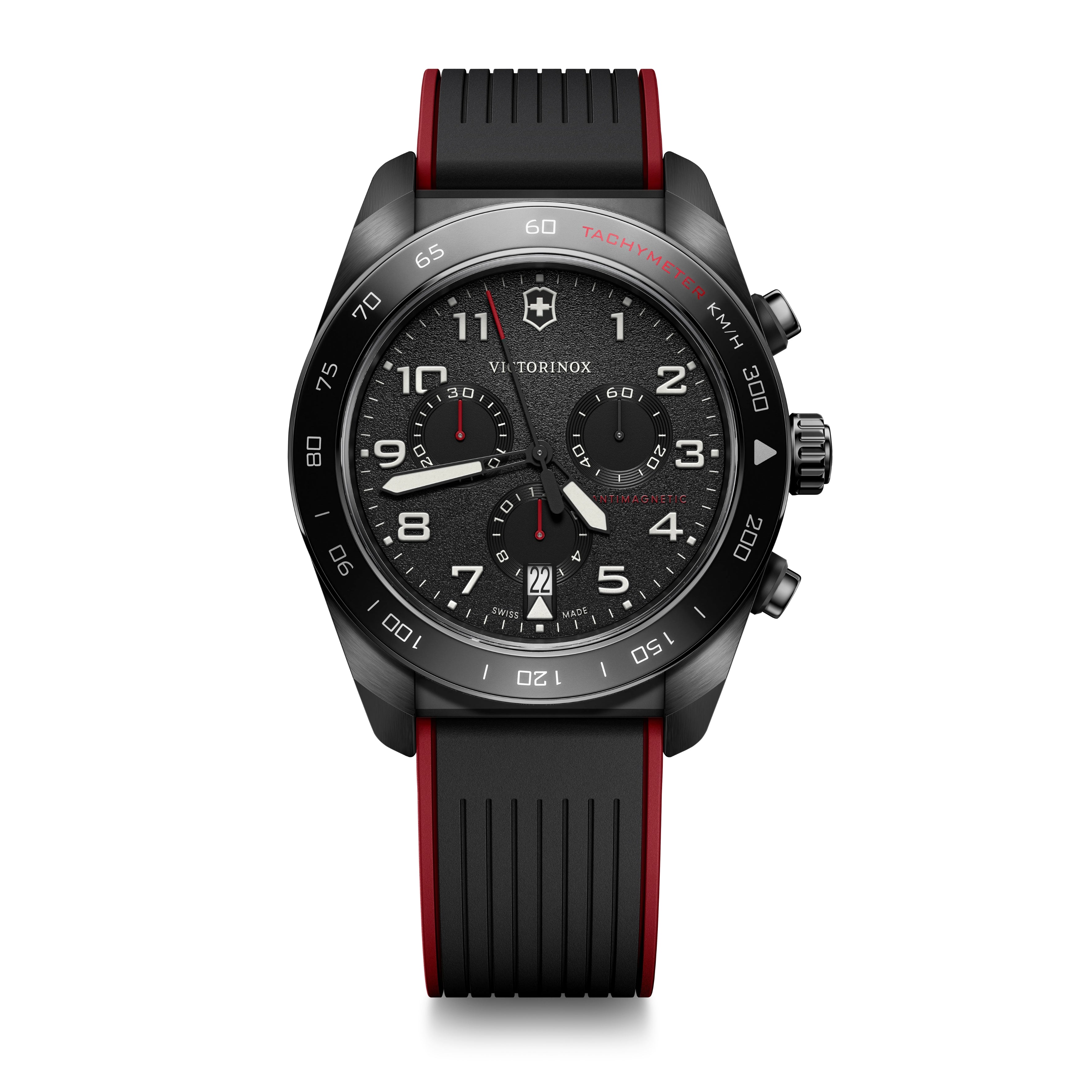 Victorinox Swiss Army Chronograph Black Dial on Black and Red Rubber Strap