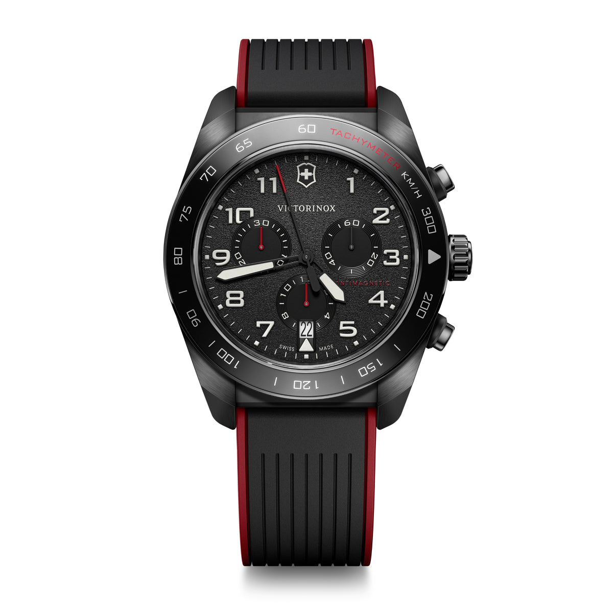 Victorinox Swiss Army Chronograph Black Dial on Black and Red Rubber Strap