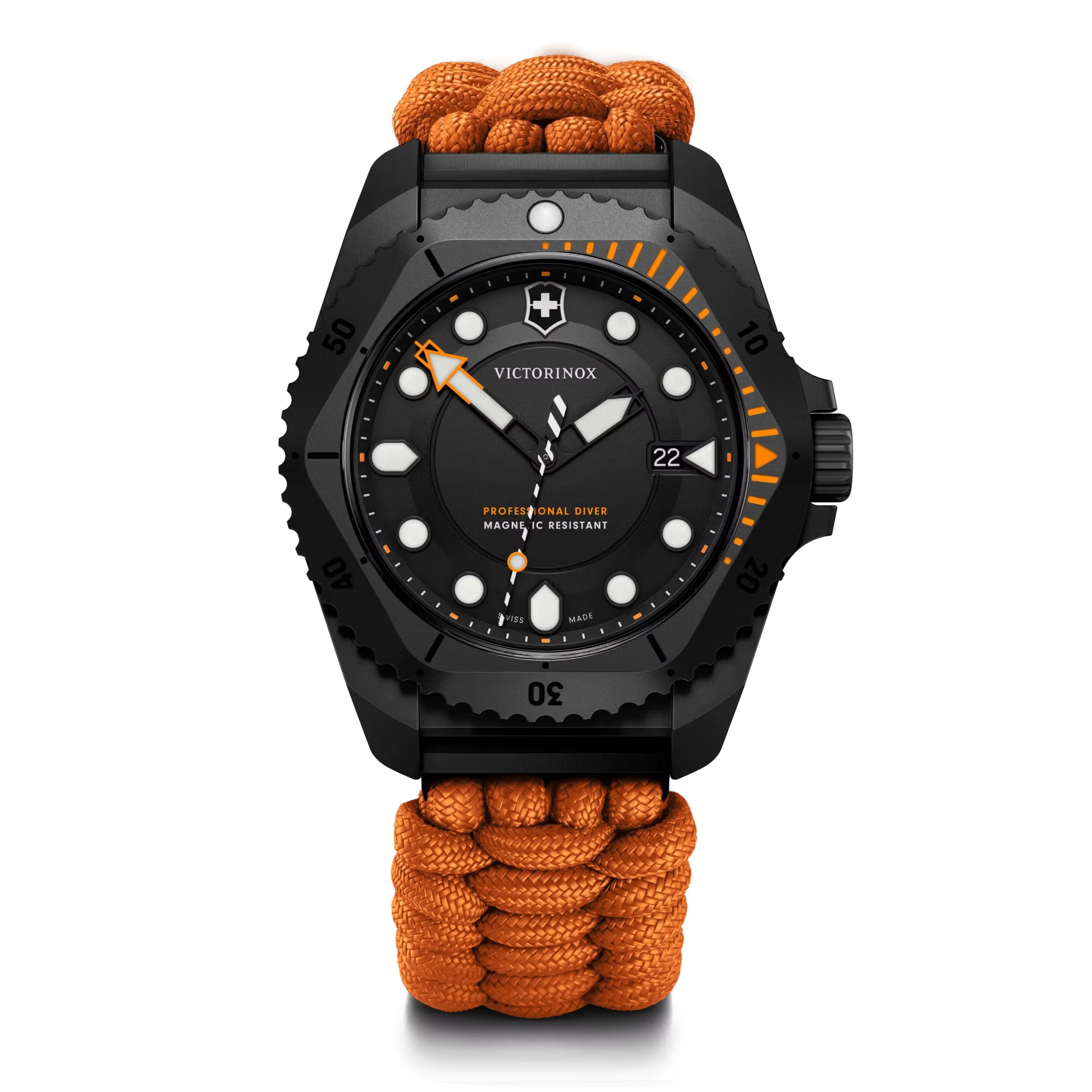 Victorinox Dive Pro Quartz Black Dial on Orange Paracord Strap