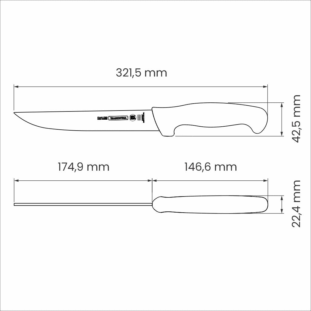 Tramontina Professional Boning Knife With Stainless-Steel Blade & White Polypropylene Handle 18cm