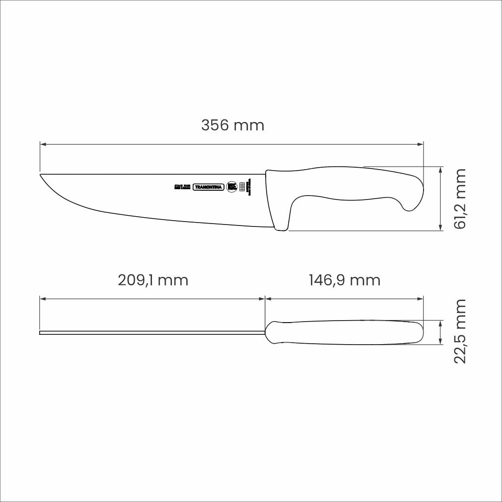 Tramontina Professional Meat Knife With Stainless-Steel Blade & White Polypropylene Handle 20cm