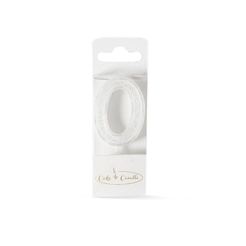 Cake & Candle Mini Glitter Candle White Number 0