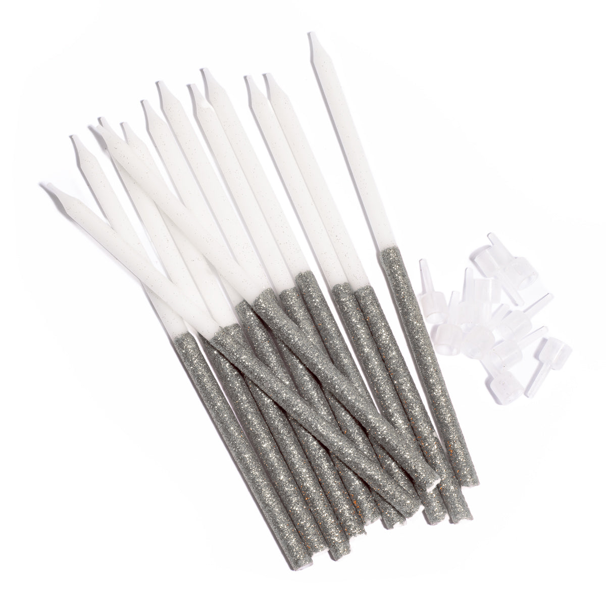 Cake & Candle Glitter Dipped Cake Candles Silver 12 Pack