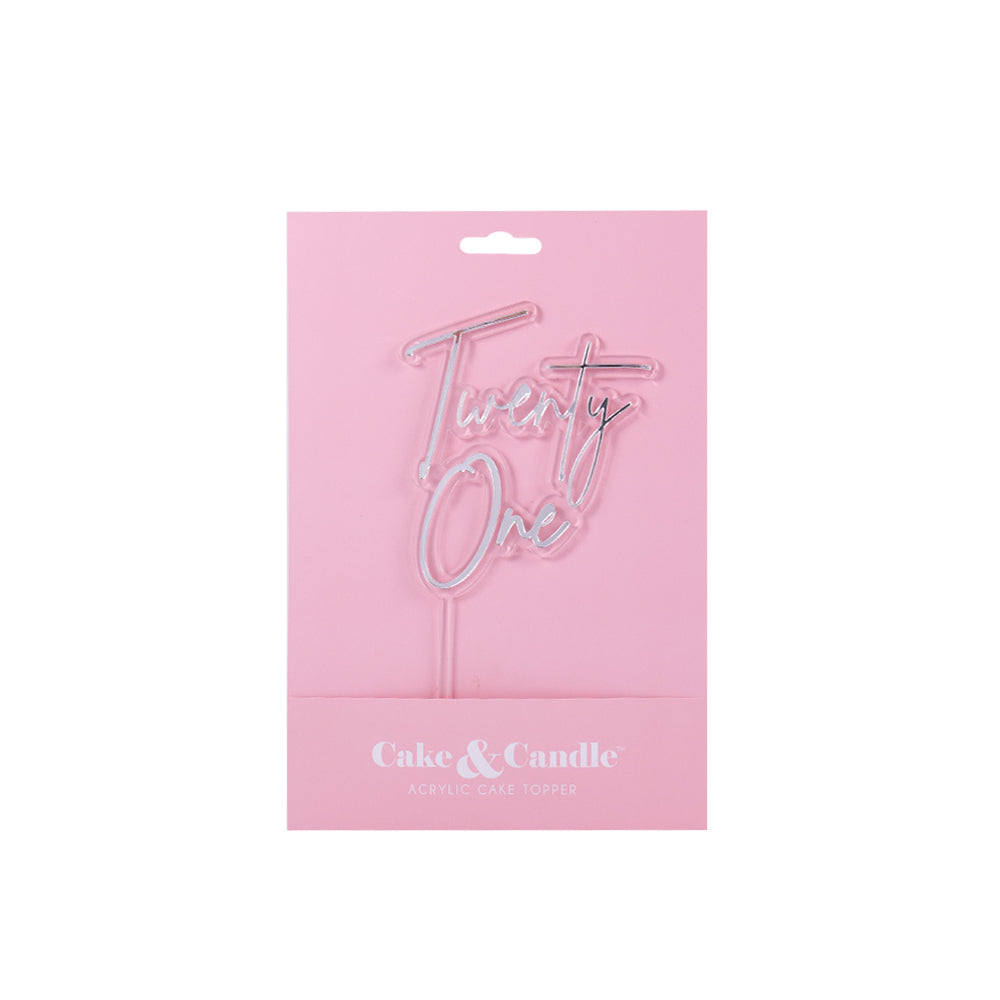 Cake & Candle Layered Cake Topper 21 Silver & Clear