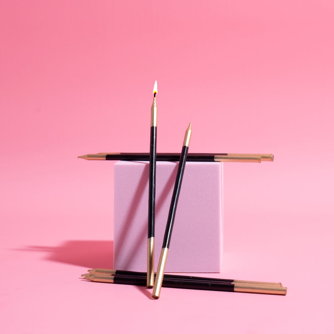 Cake & Candle Double Dipped Cake Candles Gold & Black 15cm 12 Pack